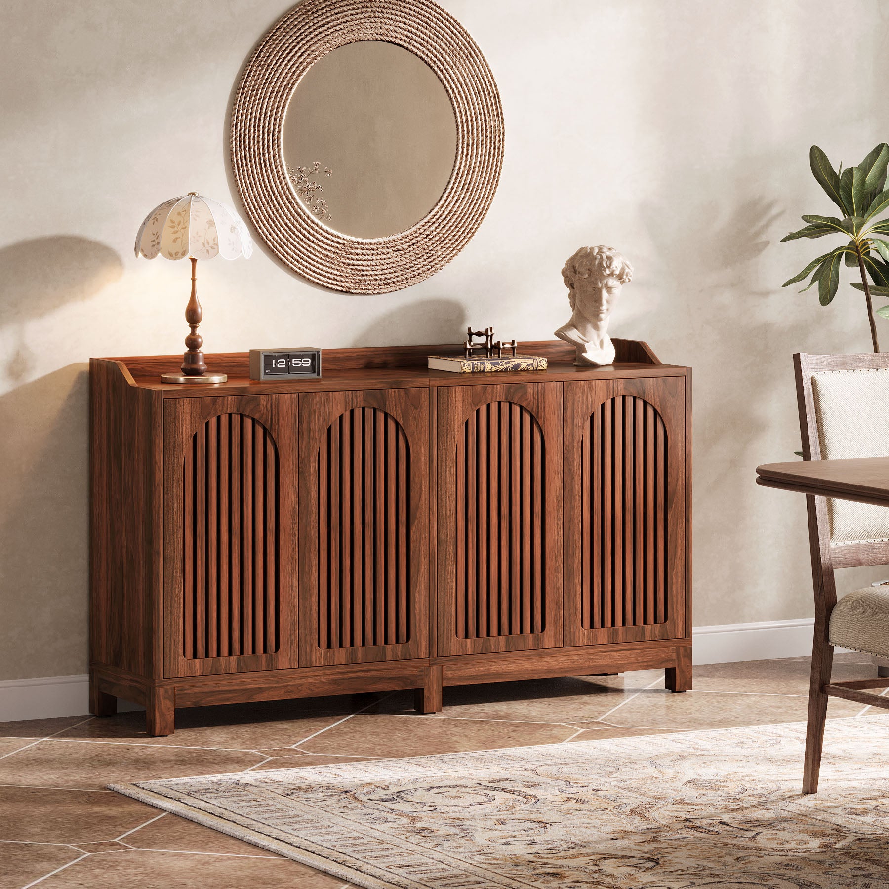 145cm Farmhouse Sideboard Buffet Cabinet with Shutter Doors, Freestanding Storage Cabinet for Kitchen & Dining Room