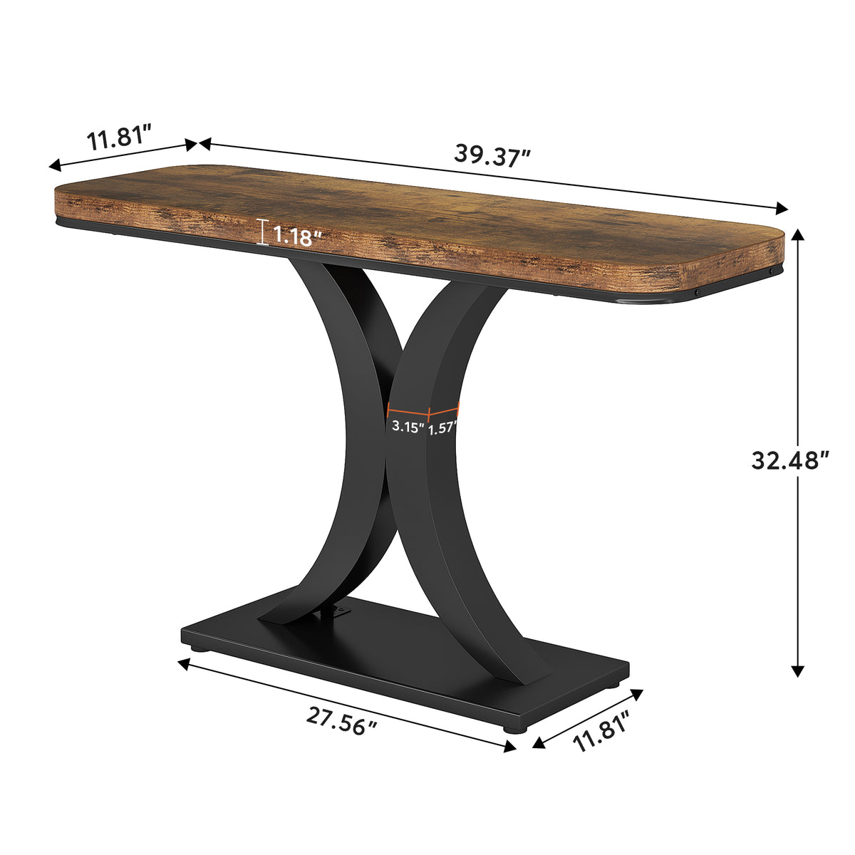 102 cm Narrow Console Table, Industrial Entryway & Sofa Table
