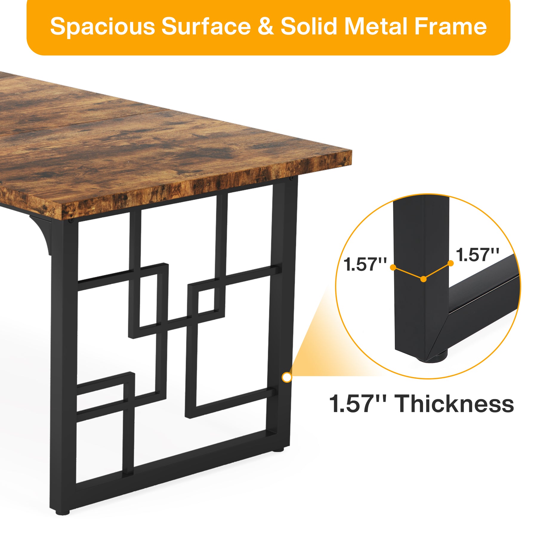 160cm Rectangular Dining Table for 4-6, Rustic Wood Kitchen Table with Black Metal Frame
