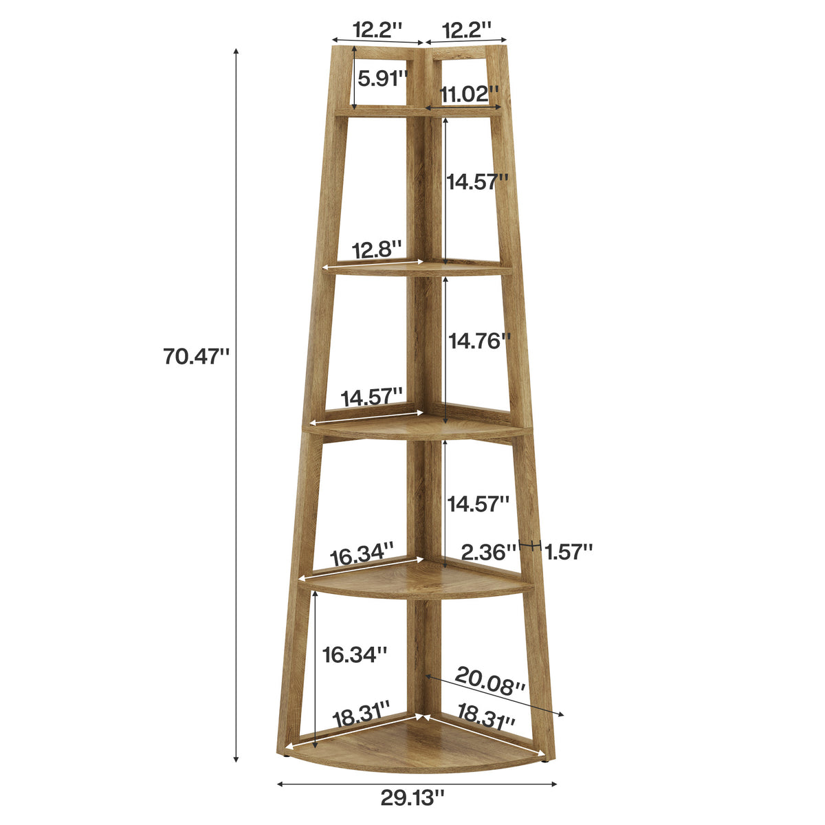 5-Tier Corner Shelf, Tall Freestanding Storage Rack for Small Spaces