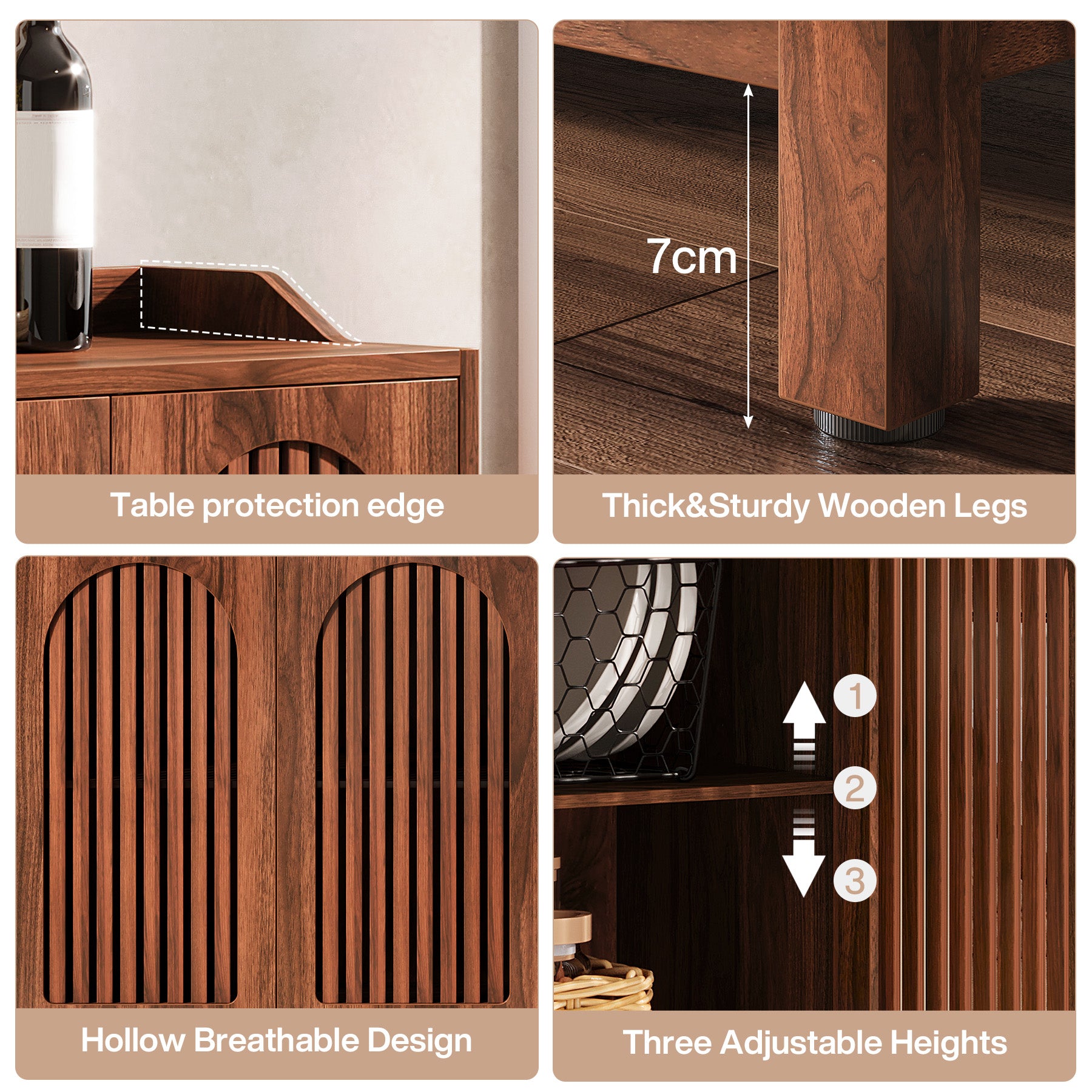 145cm Farmhouse Sideboard Buffet Cabinet with Shutter Doors, Freestanding Storage Cabinet for Kitchen & Dining Room