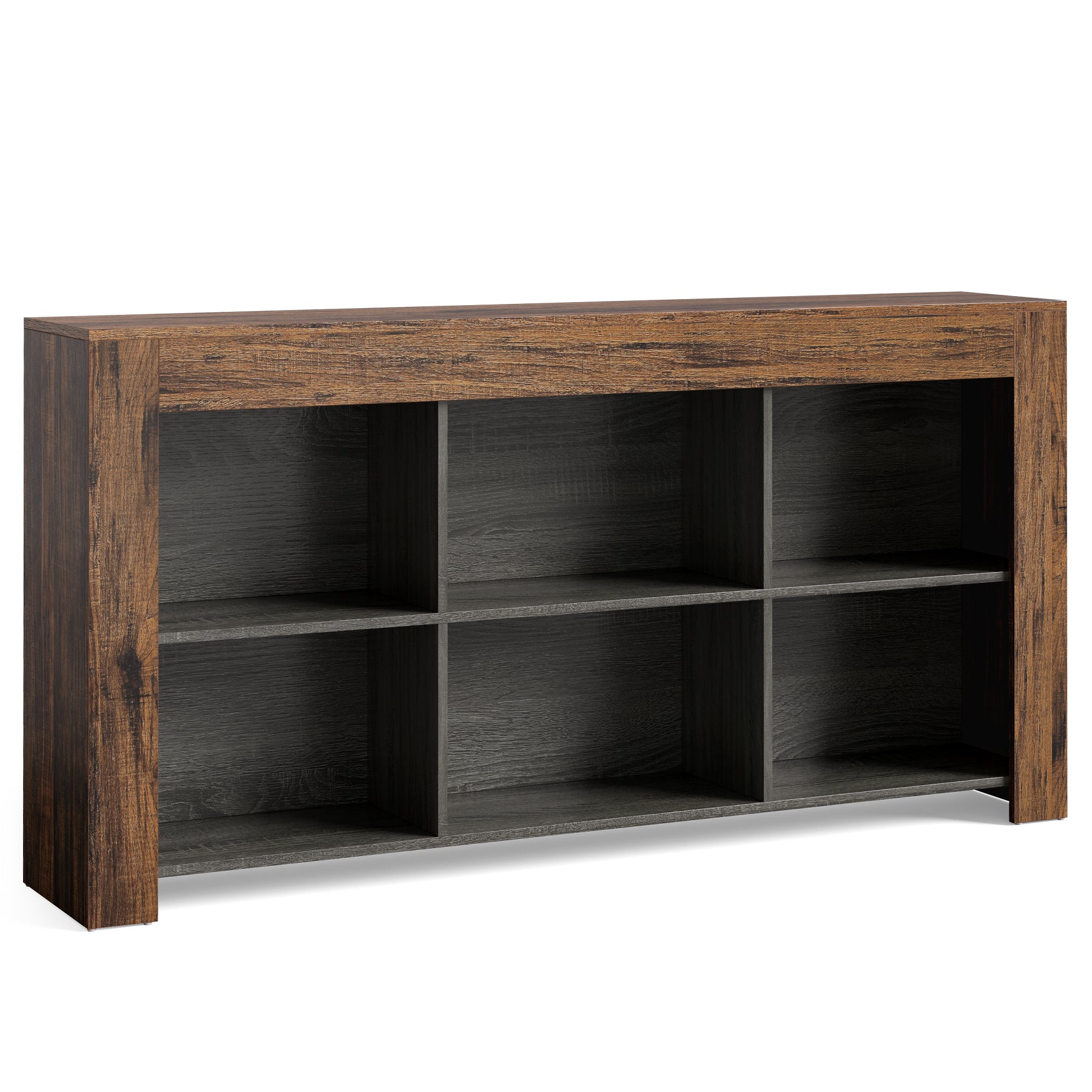 160 cm Console Table with 6 Storage Cubes, Rustic Wood Entryway Table