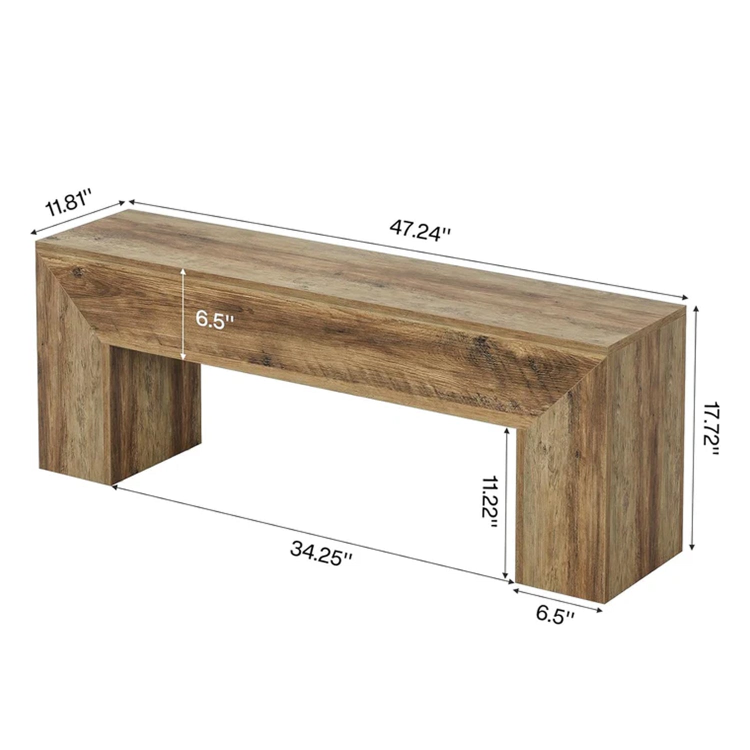 120cm Wooden Entryway Bench, Farmhouse Bench Seat for Hallway, Bedroom or End of Bed