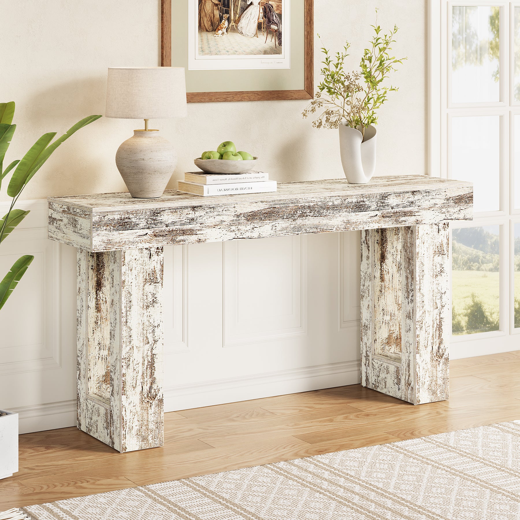 160cm Console Table, Farmhouse Wooden Sofa Table Entryway Table