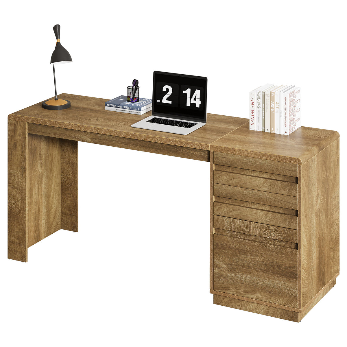 140 cm Farmhouse Office Desk with 3 Drawers, Rustic Computer Desk