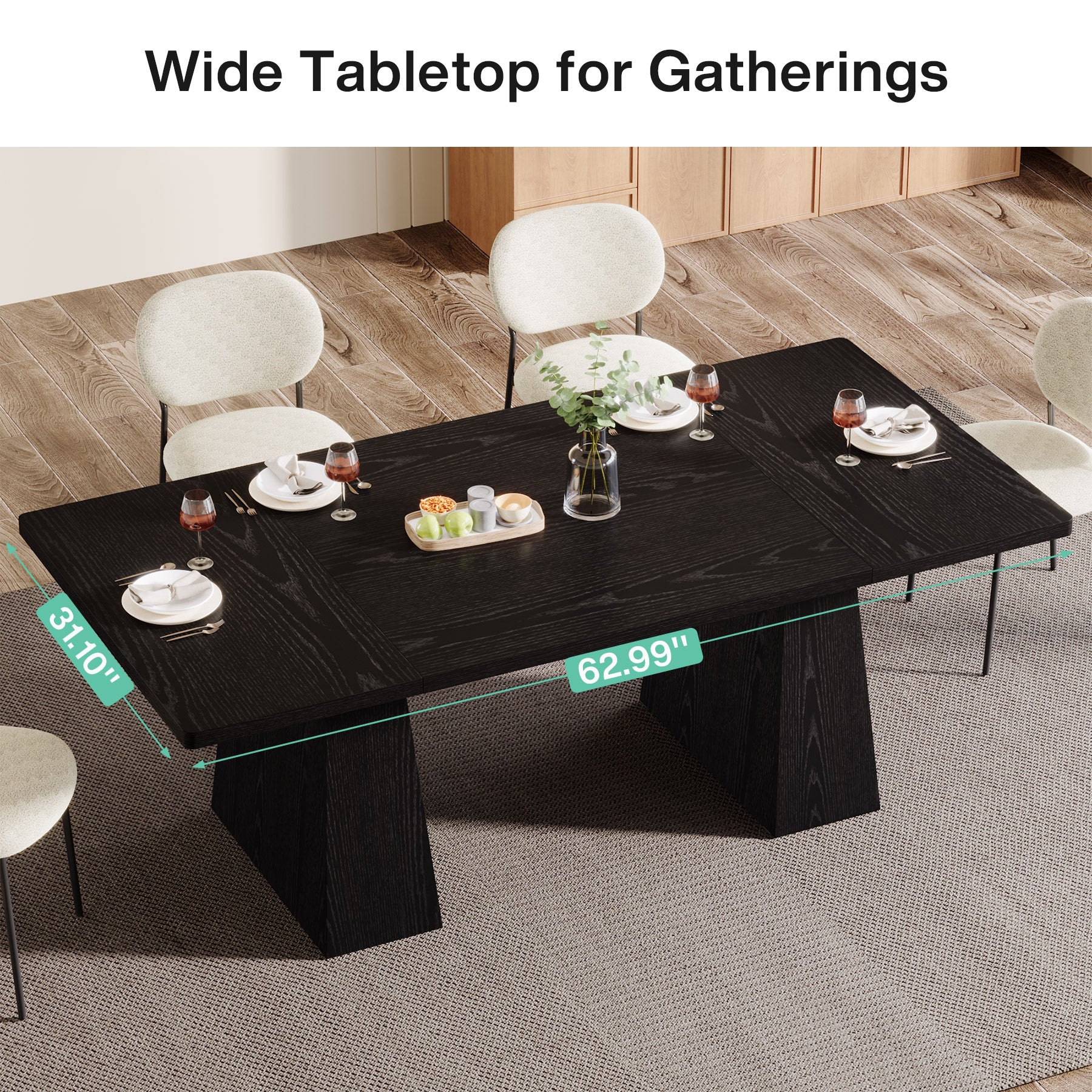 160cm Rectangular Dining Table, Modern Kitchen Table for 4-6 with Sturdy Tapered Wood Legs
