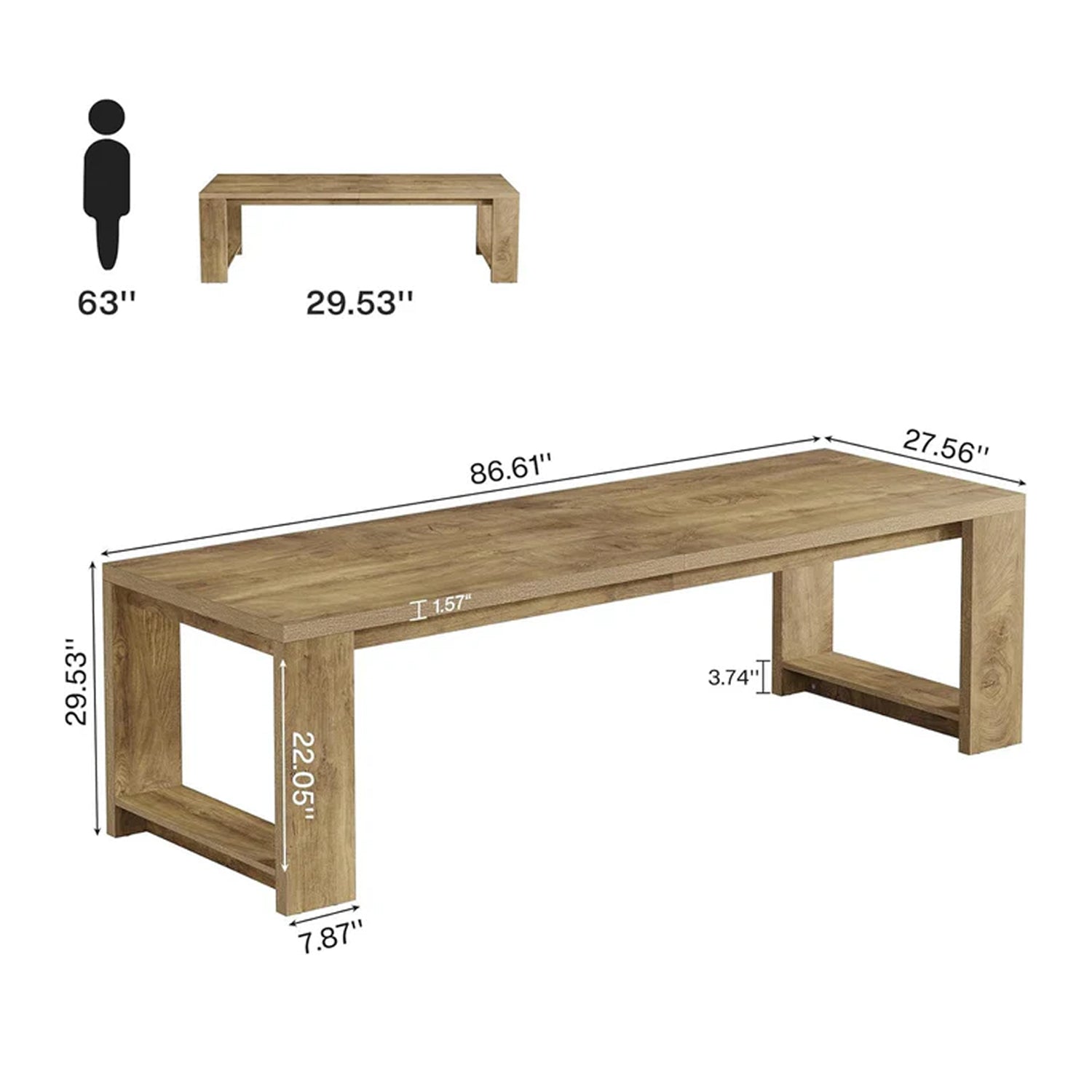 220cm Modern Two-Person Study Desk, Sturdy Executive Office Desk
