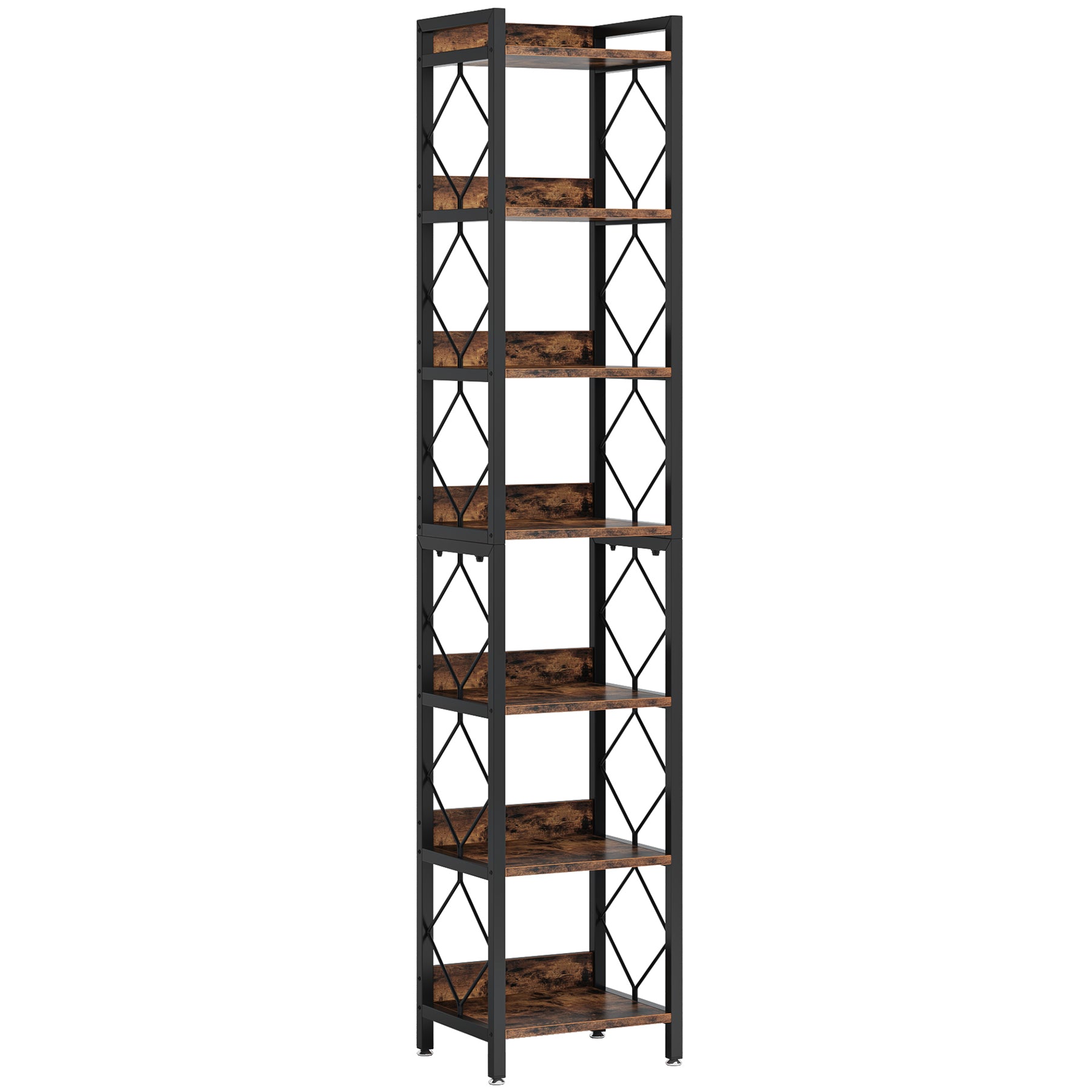 Modern 7-Tier Corner Shelf, 200cm Tall Narrow Bookcase for Corners