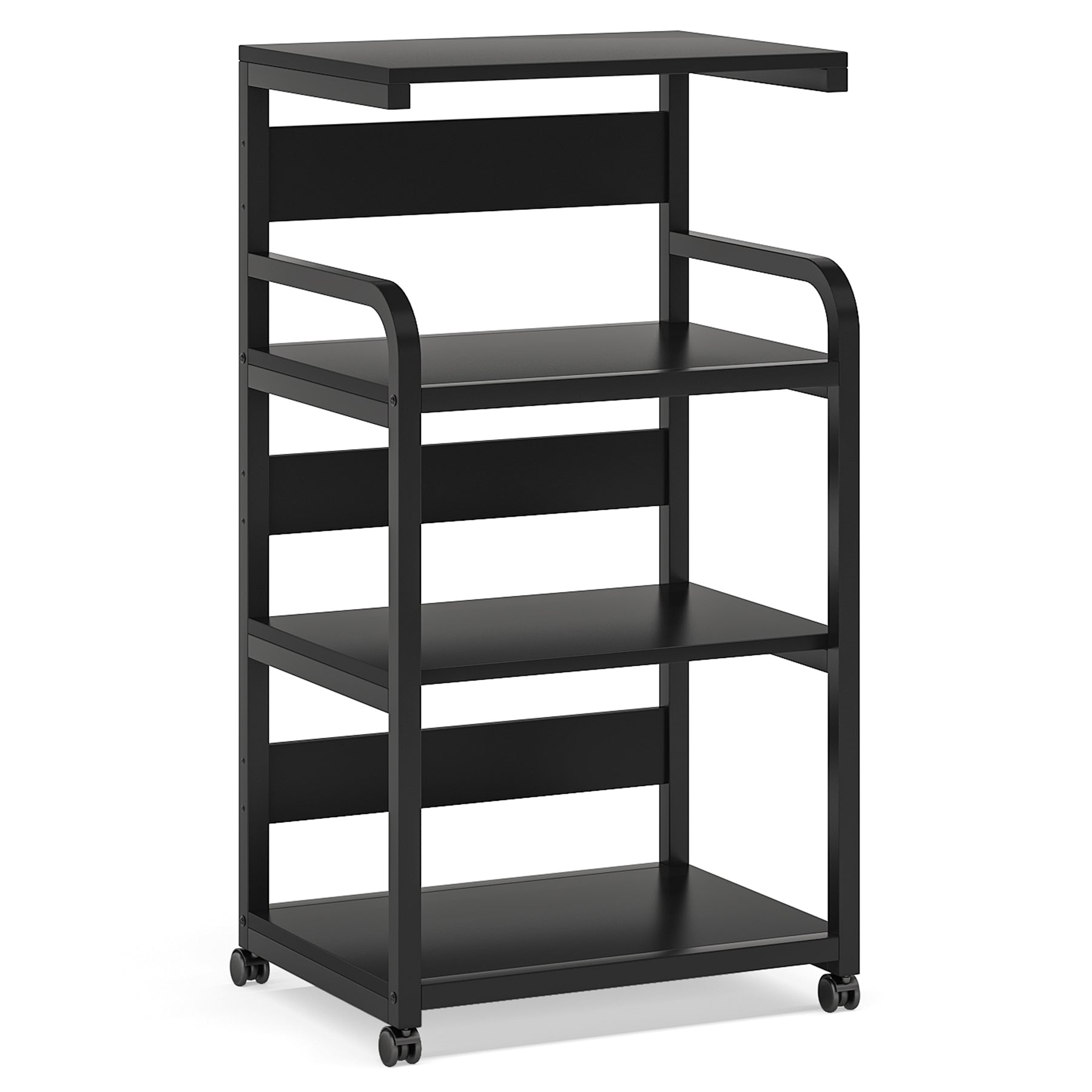 4-Tier Large Printer Stand with Storage Shelves, Mobile Storage Cart with Wheels