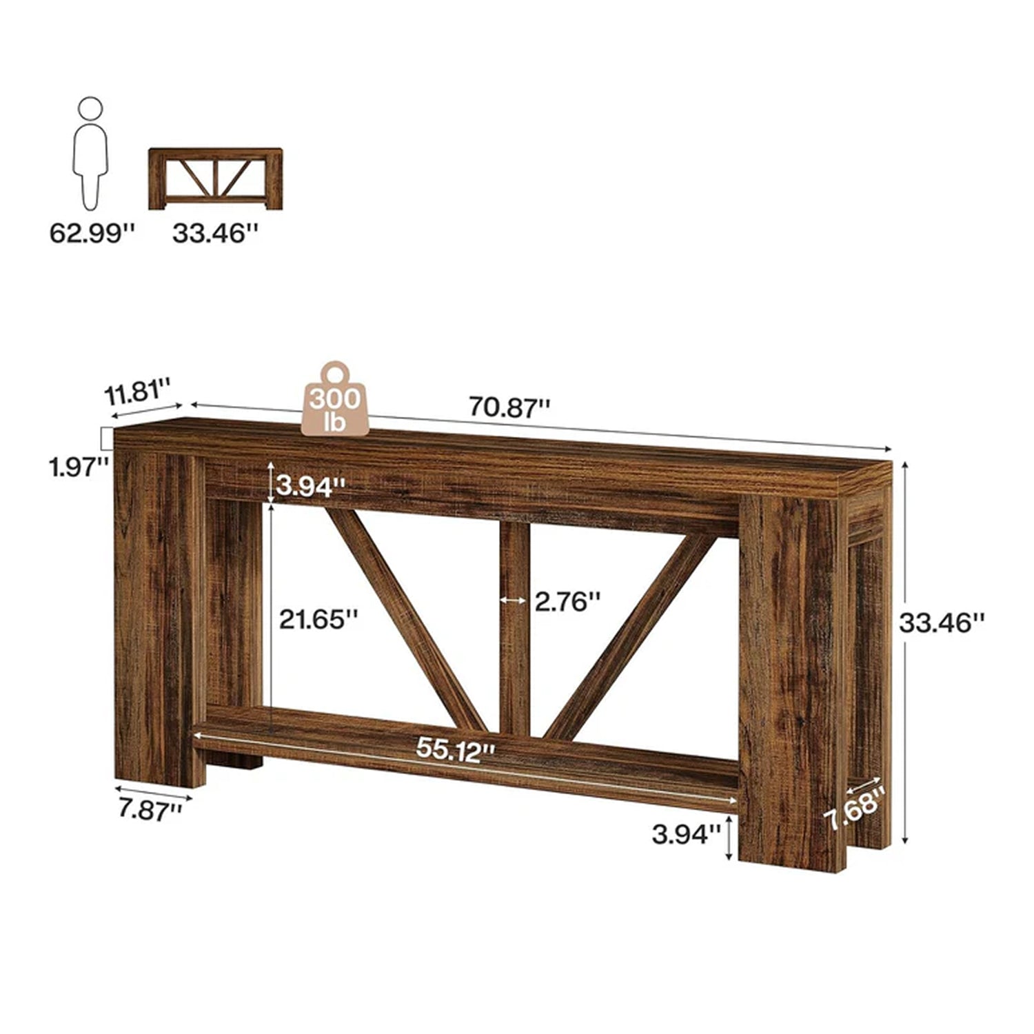 180cm Narrow Console Table, 2-Tier Farmhouse Entryway Sofa Table with Storage for Hallway & Living Room