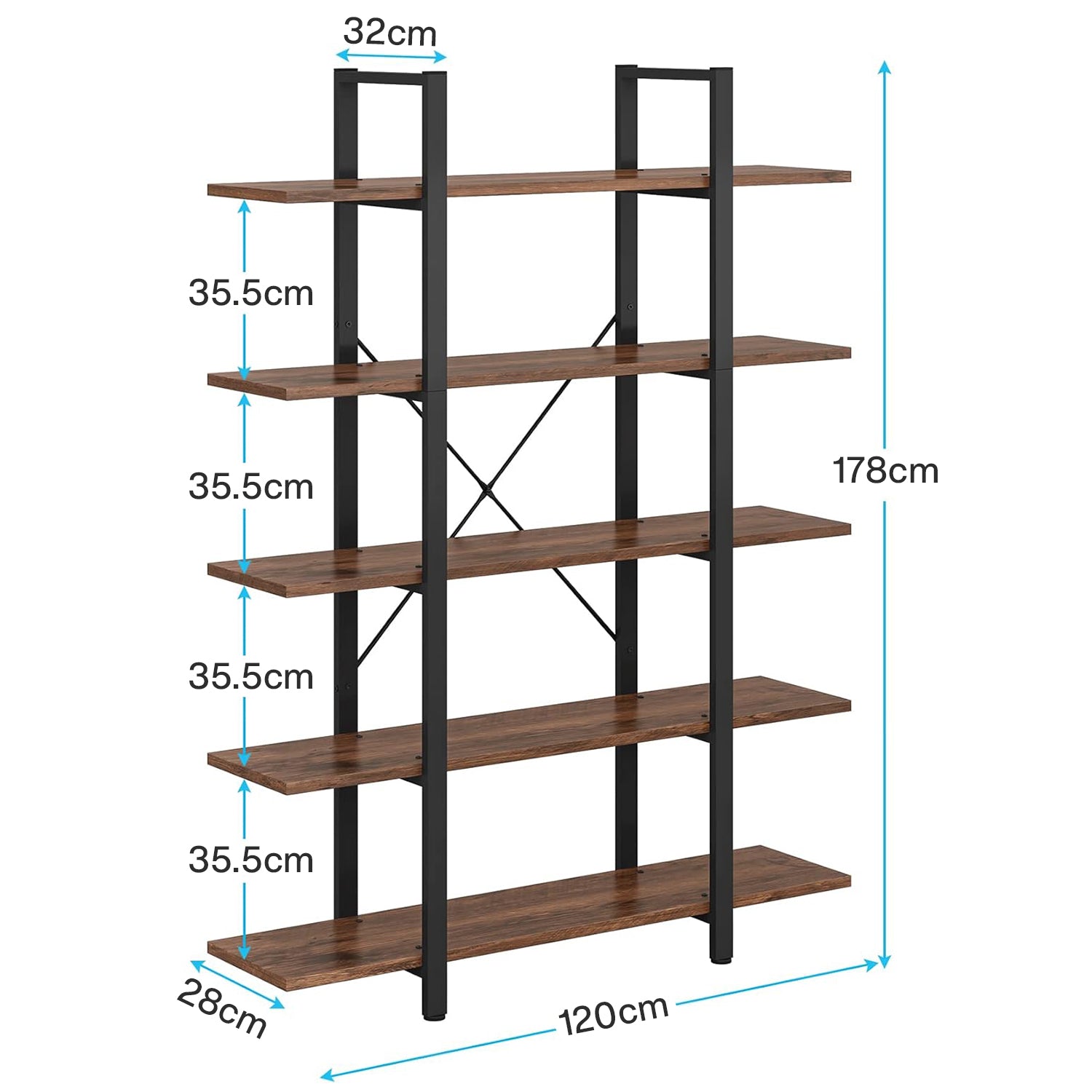 5-Tier Bookshelf, Open Etagere Bookcase Storage Display Rack