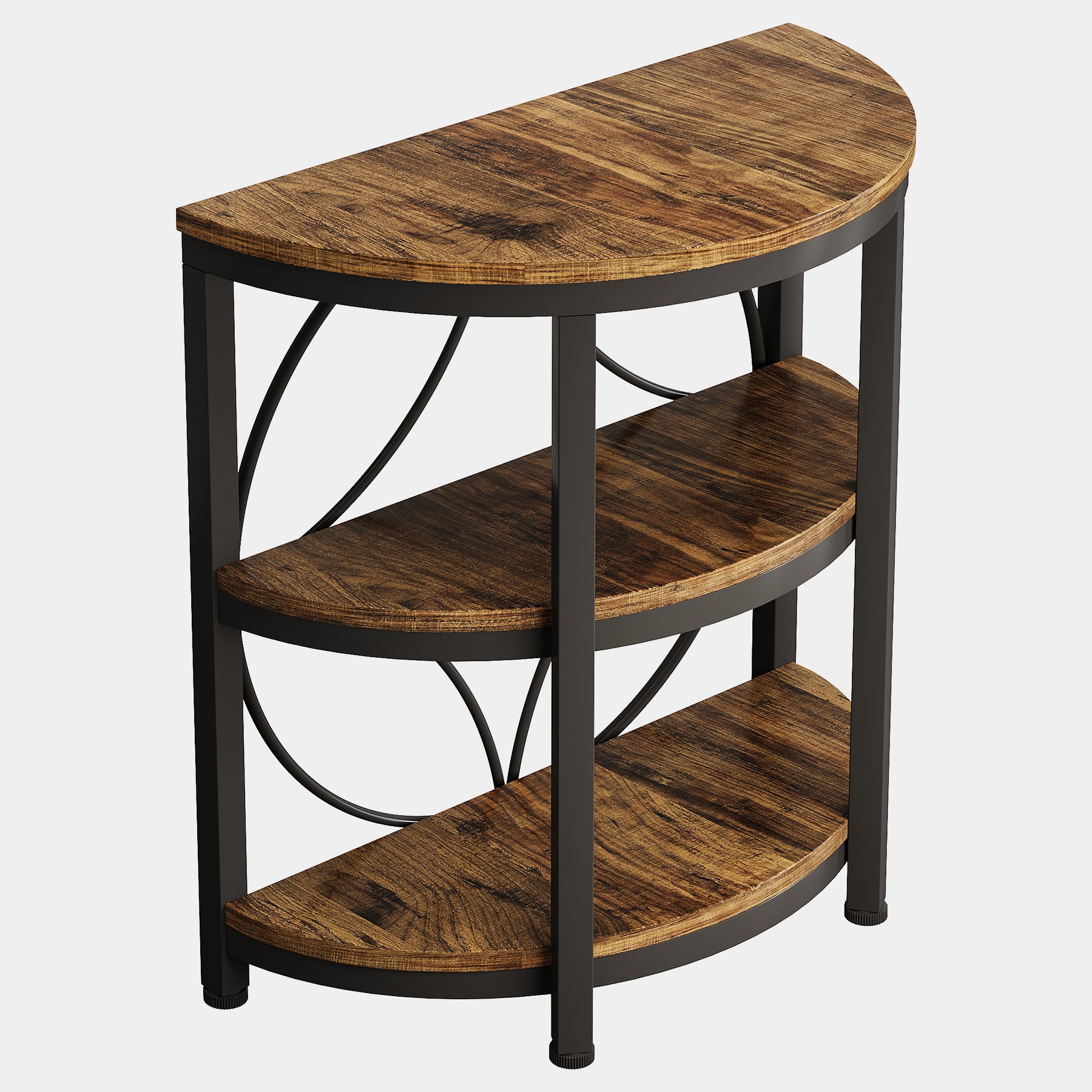 60cm Side Table, 3-Tier Half Round Side Table with Storage Shelves