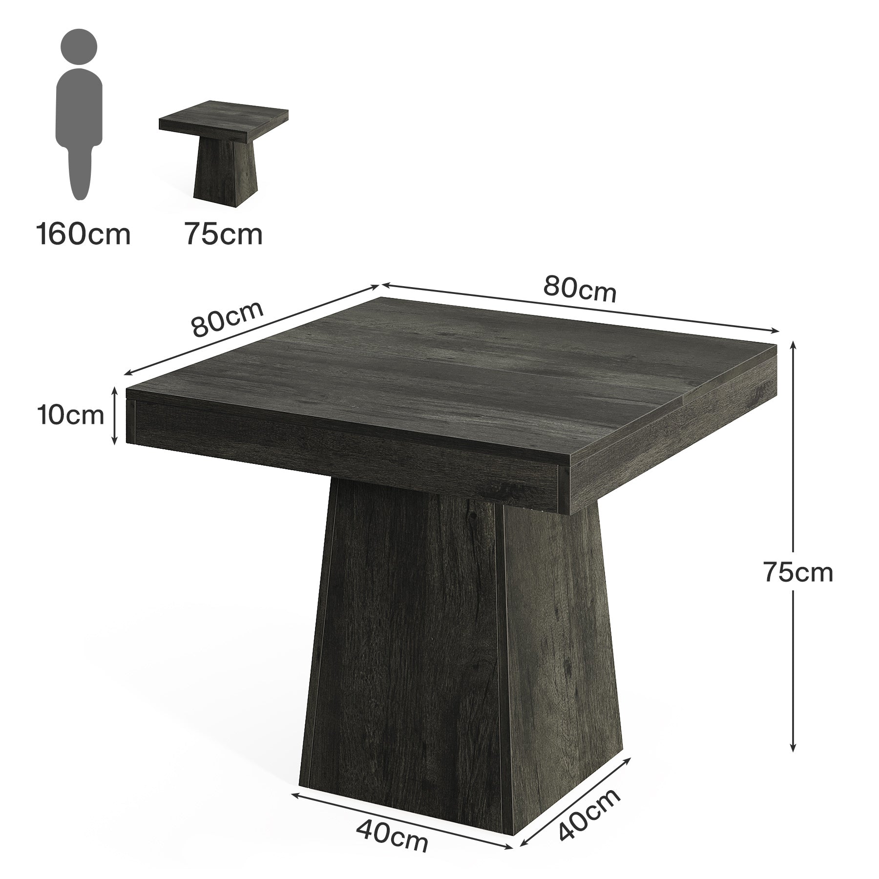 80cm Square Dining Table with Pedestal Base, 4-Seater Compact Farmhouse Style Dining Table