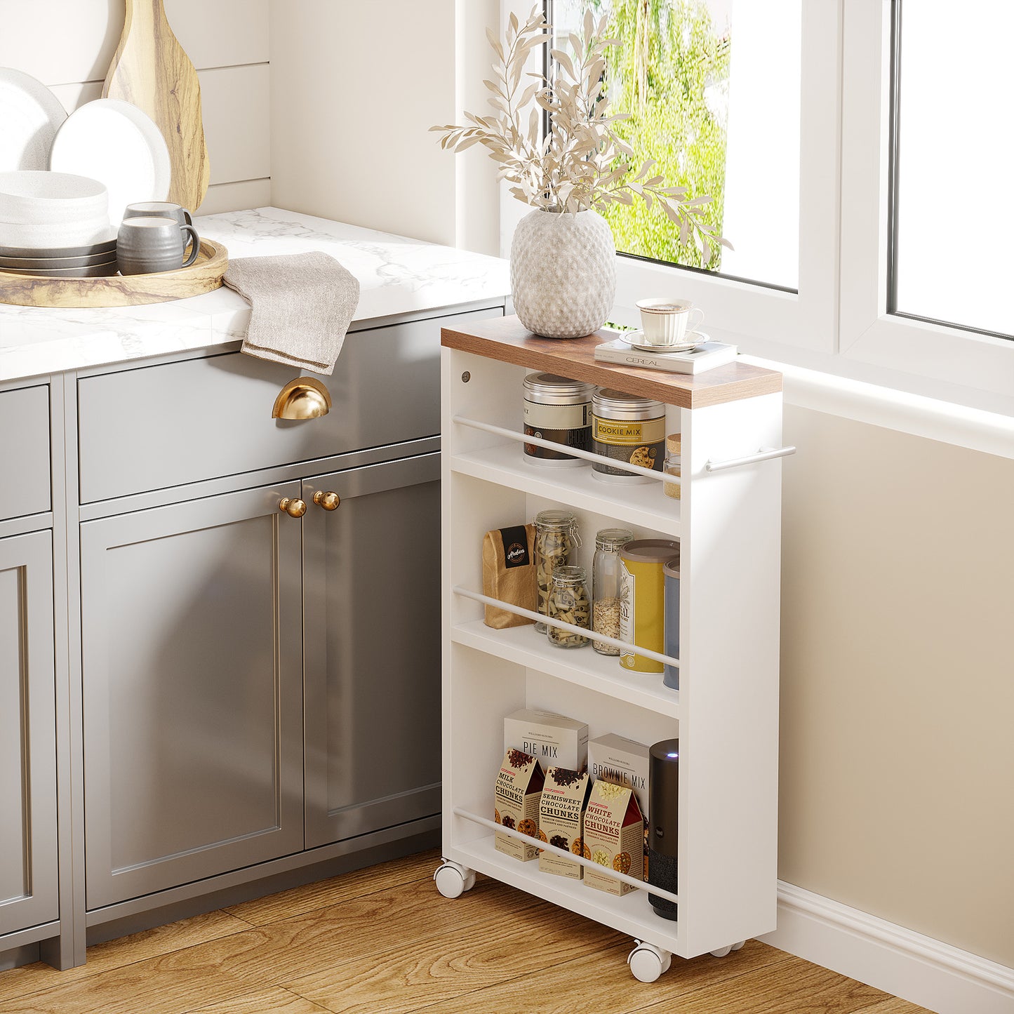 4-Tier Storage Cart, Slim Rolling Narrow Kitchen Cart for Small Place