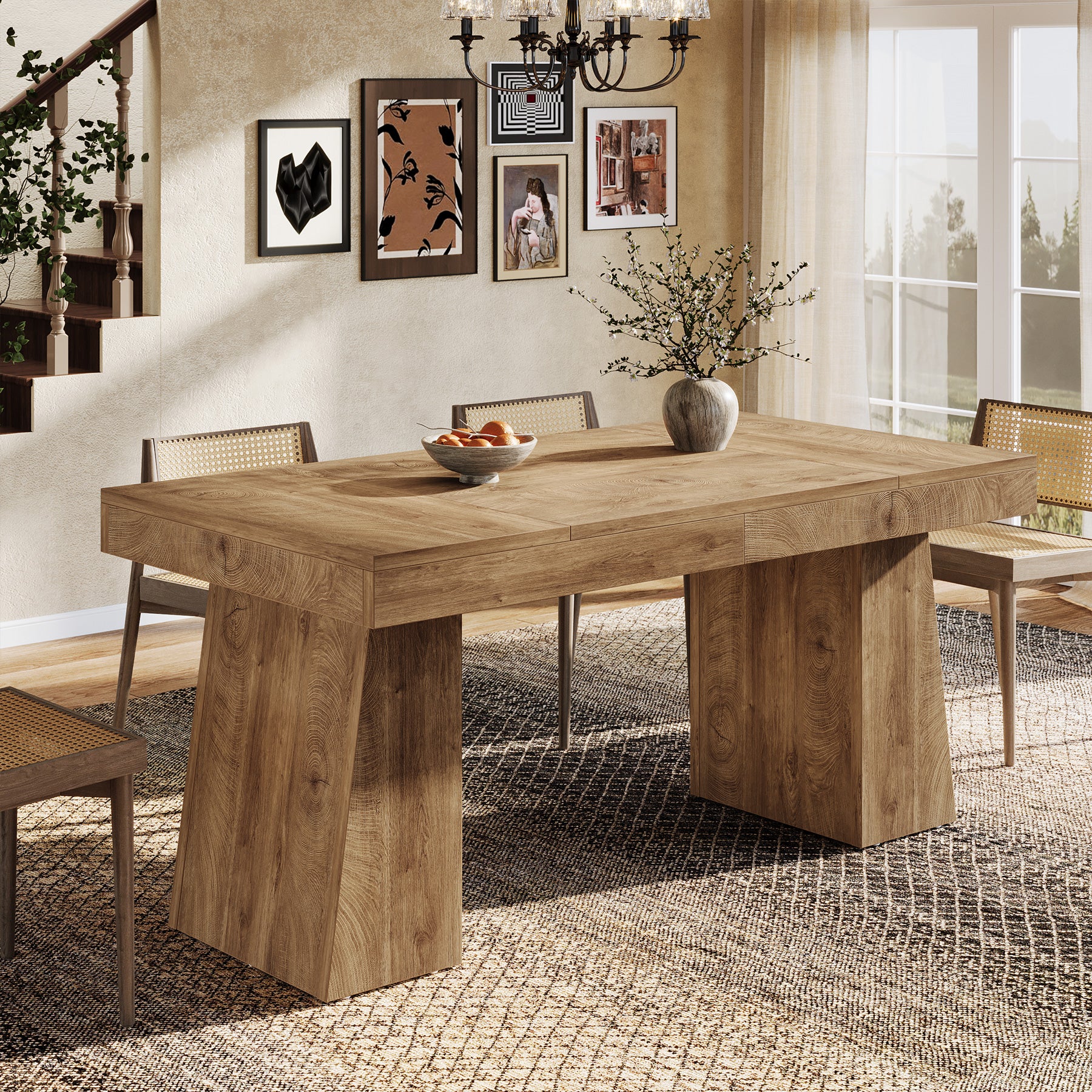 140cm Rectangular Dining Table for 4-6, Kitchen Dinner Table with Sturdy Legs