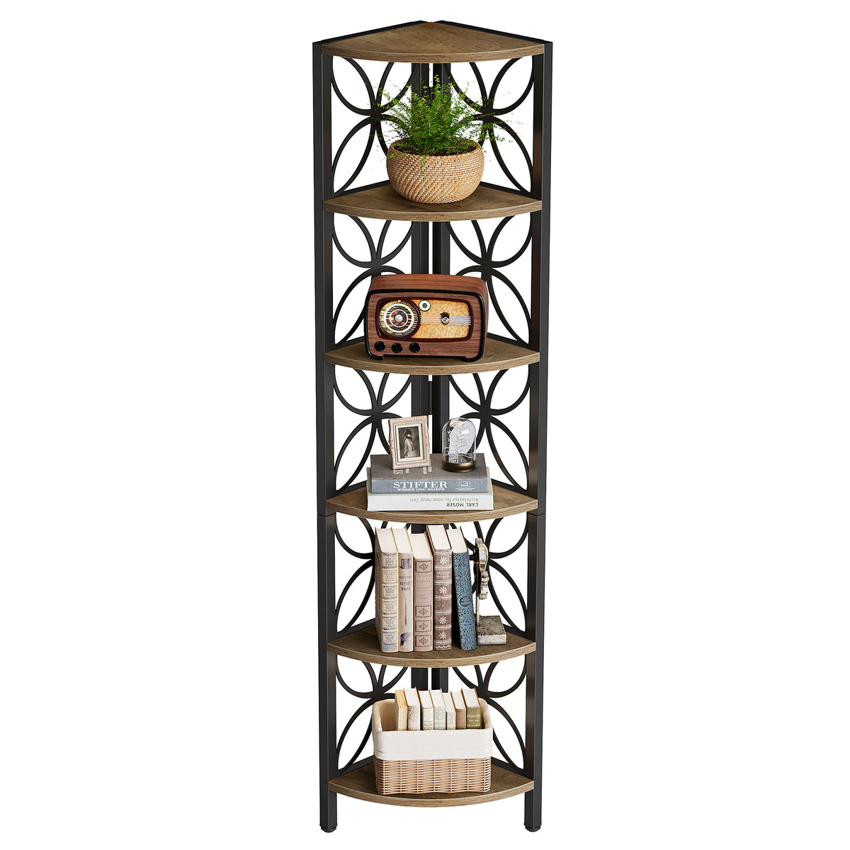 6 Tier Corner Shelf, 180cm Tall Space Saving Display & Storage Unit