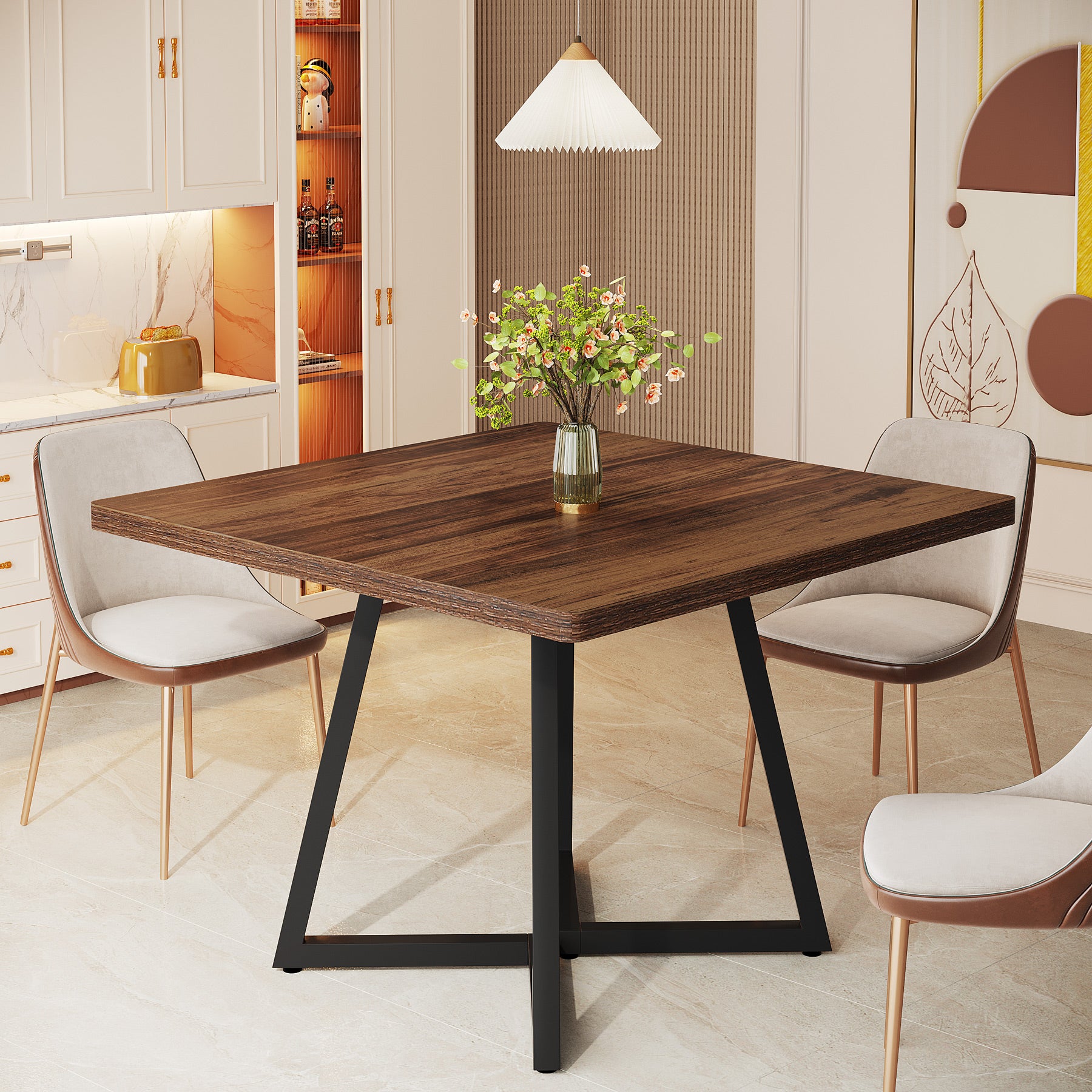 31.5" Square Dining Table, Wood Kitchen Table for 4 People
