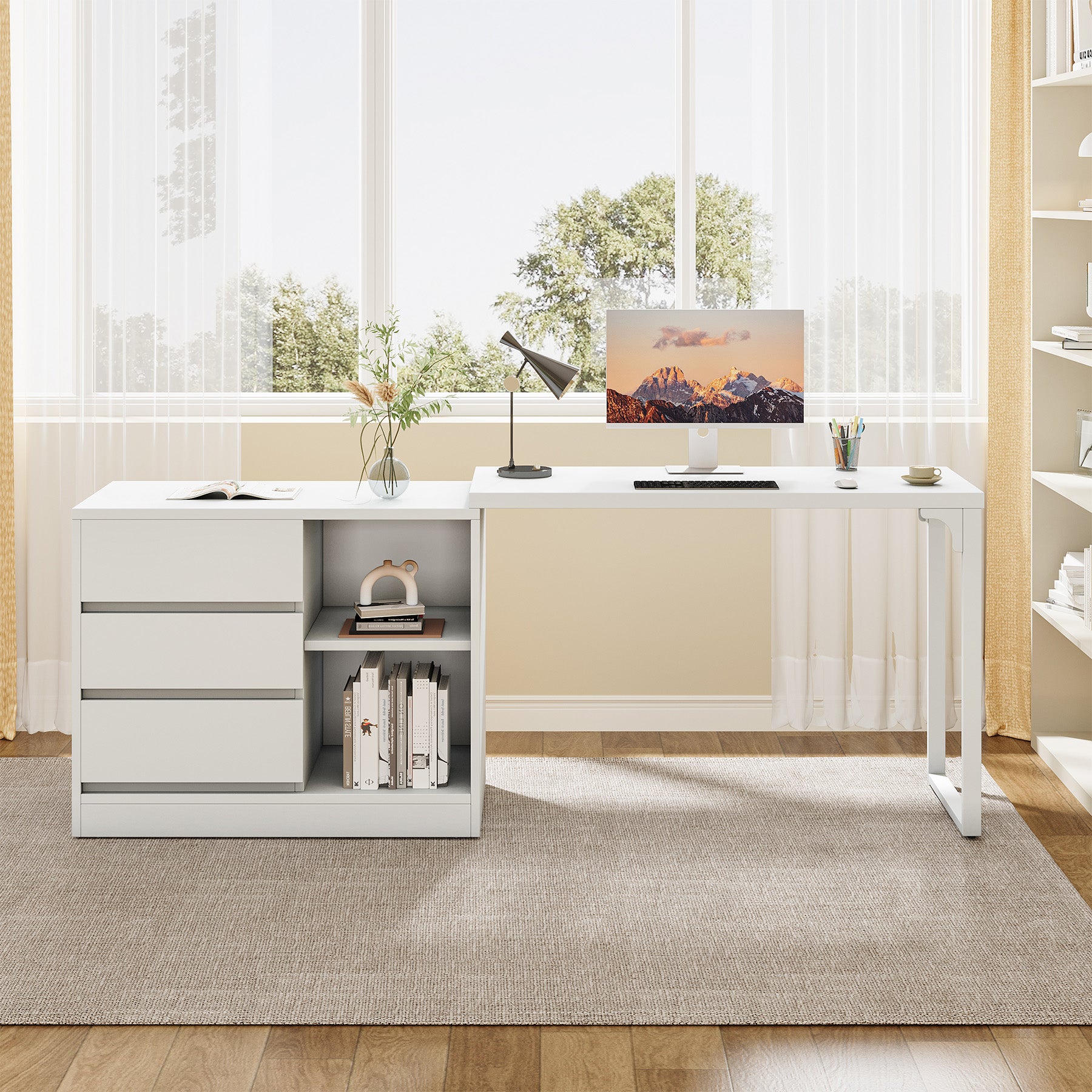 Reversible L-Shaped Computer Desk with Drawers & Storage, Corner Office Desk
