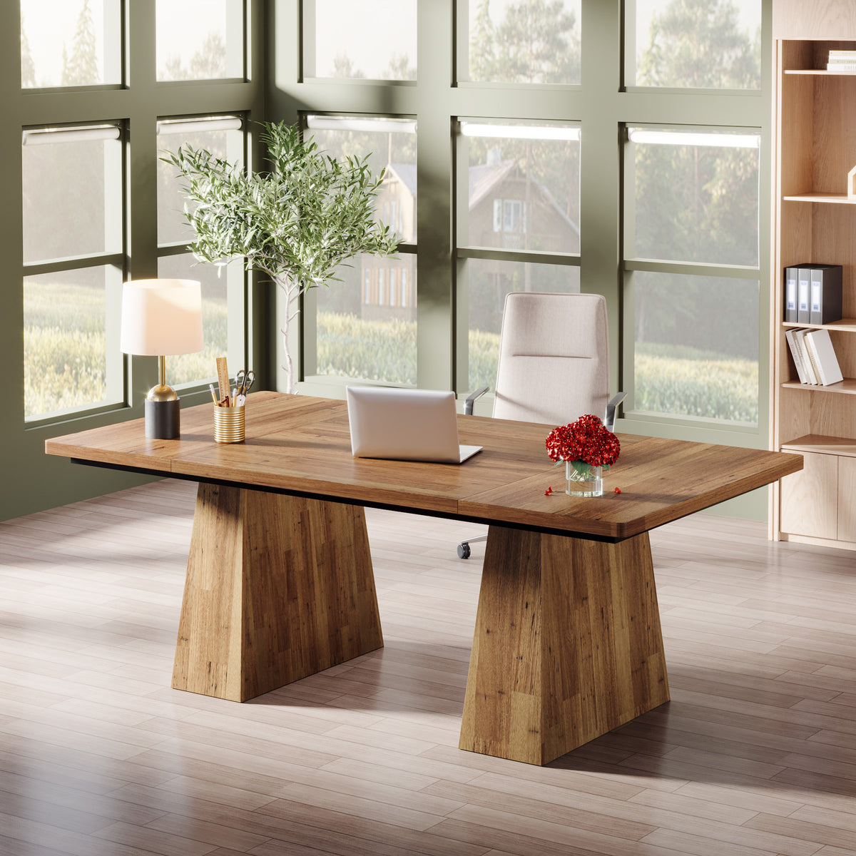 160cm Executive Desk, Modern Study Desk with Sturdy Pedestal for Home Office