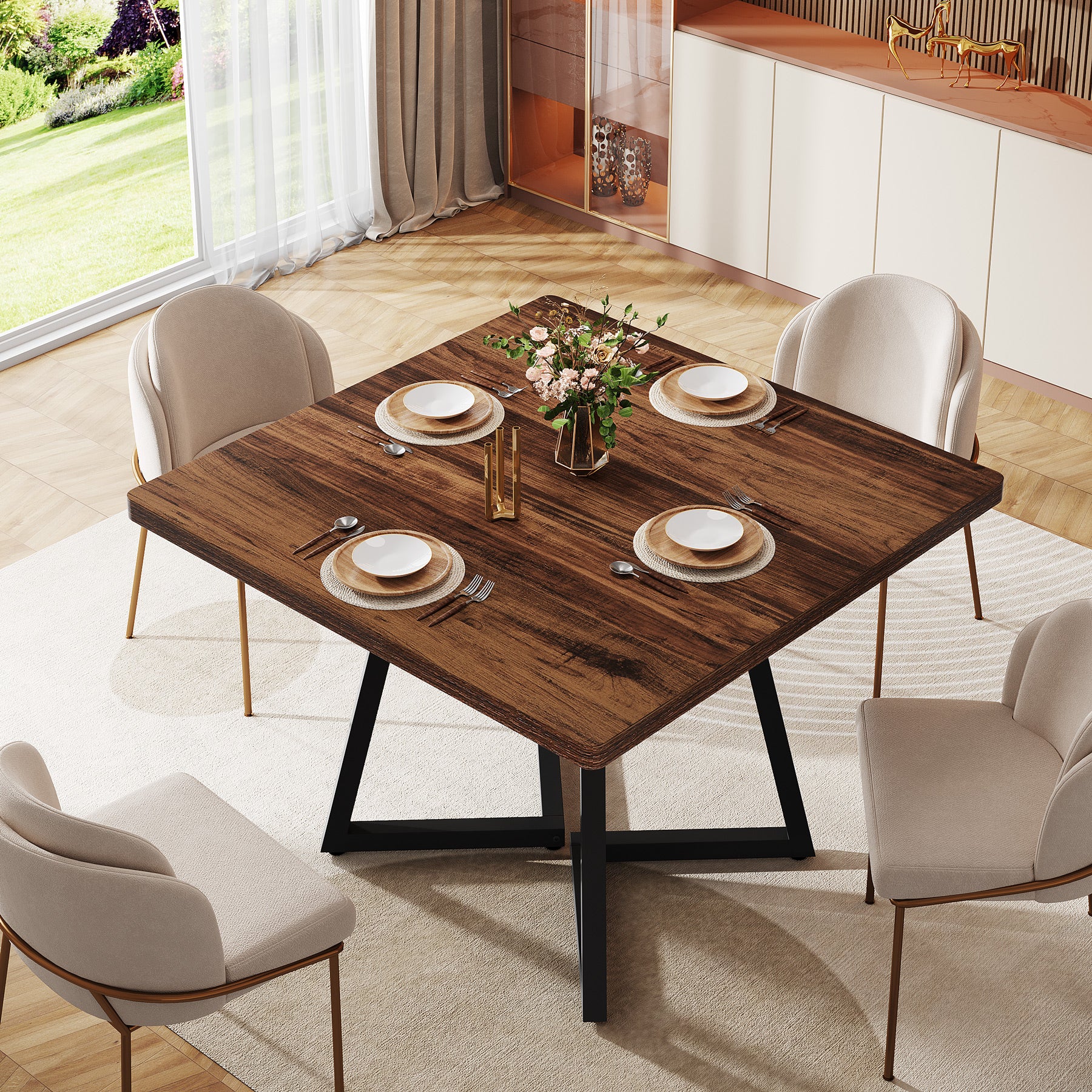 31.5" Square Dining Table, Wood Kitchen Table for 4 People