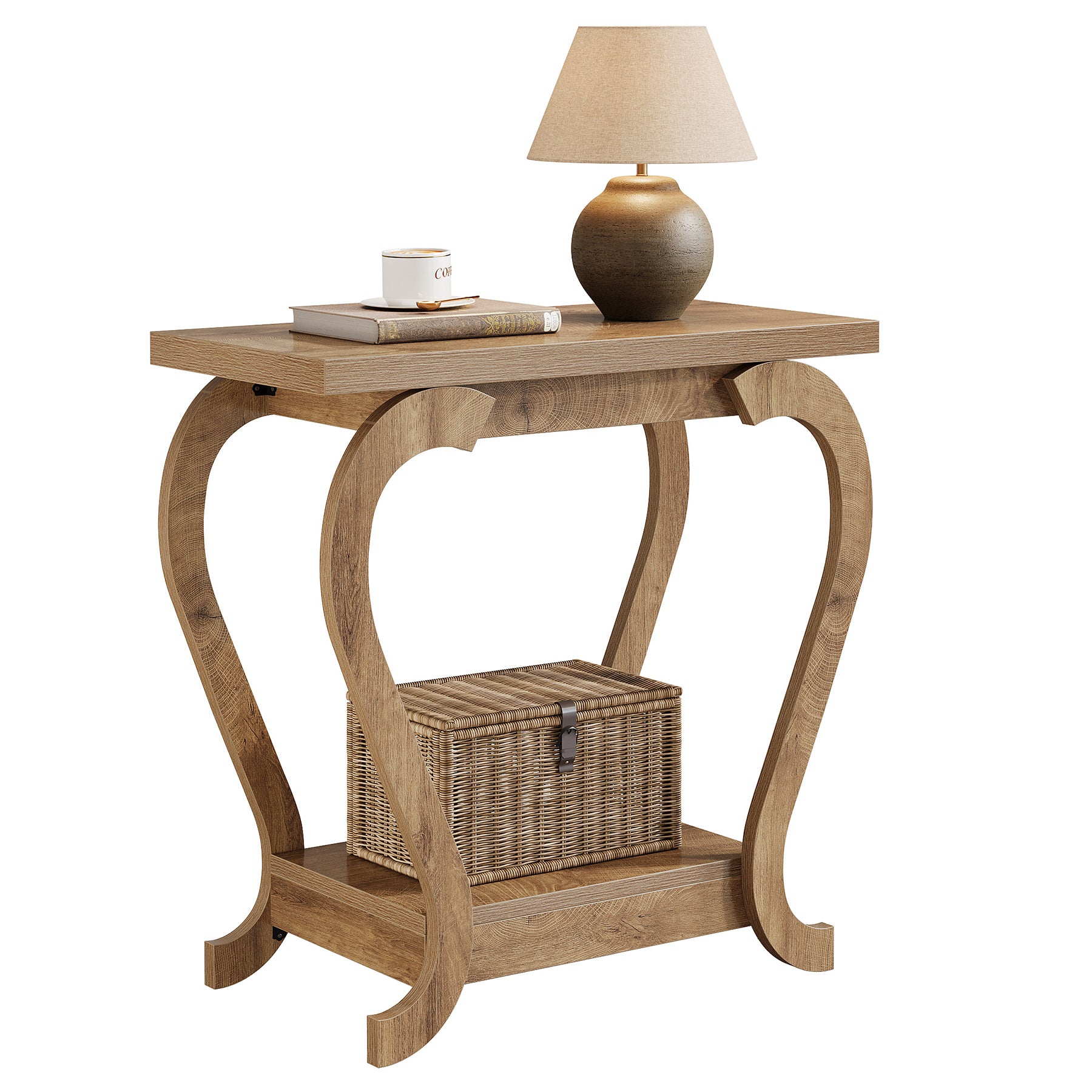 2-Tier Narrow Side Table with Storage Shelf, Rustic End Table for Living Room & Bedroom