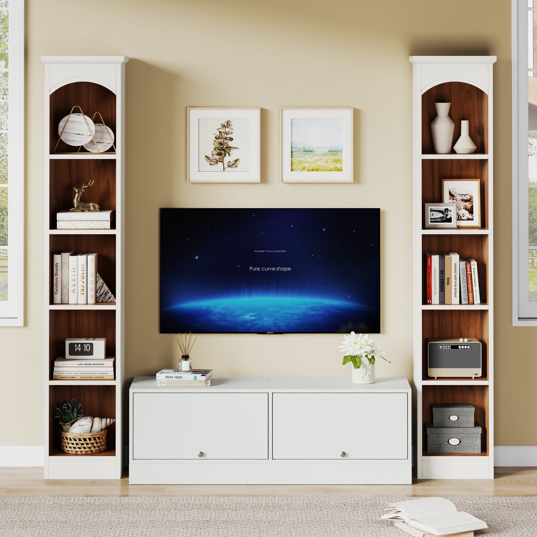 180cm Narrow Bookshelf, 5-Tier Cube Bookshelf Display Rack with Storage