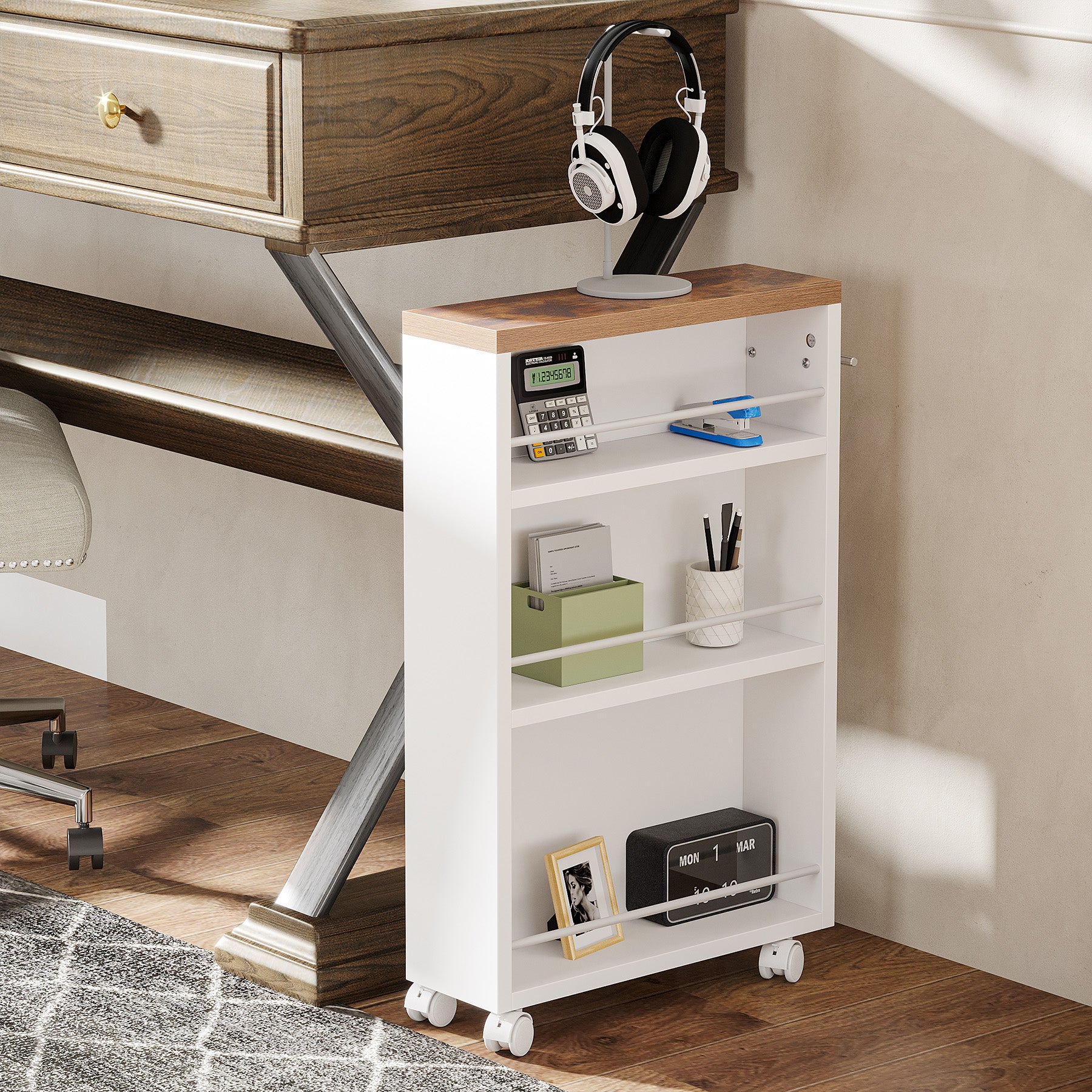 4-Tier Storage Cart, Slim Rolling Narrow Kitchen Cart for Small Place