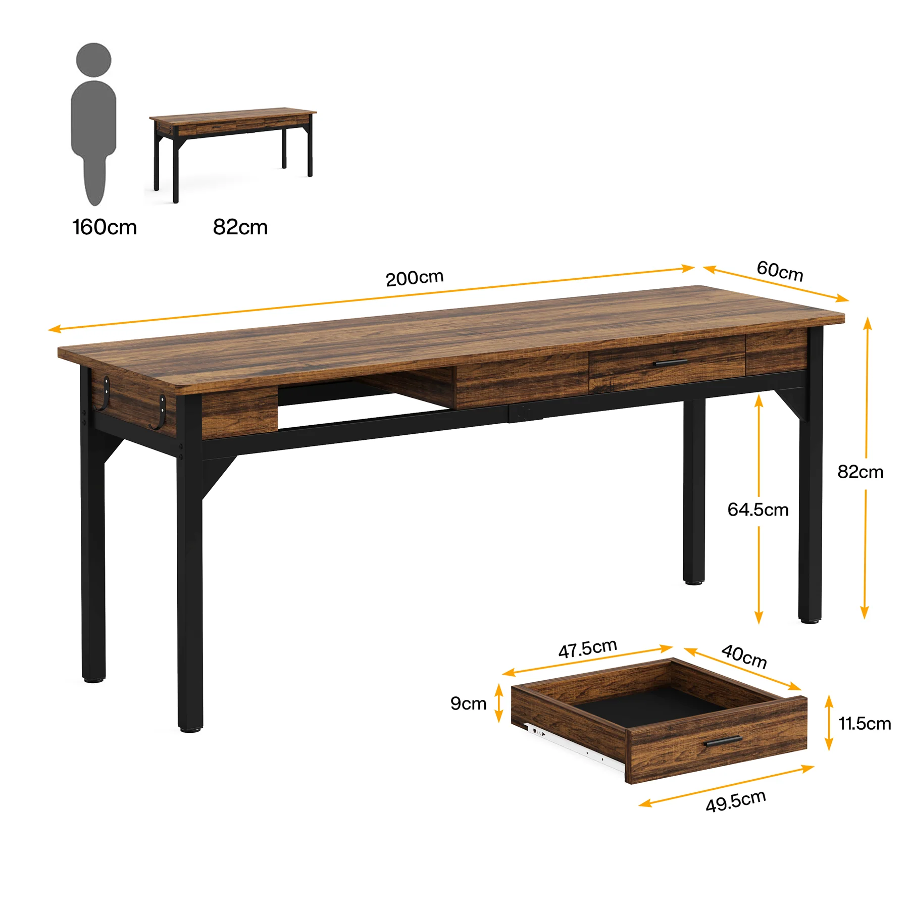 78.7" Two Person Desk, Long Computer Desk with 2 Drawers