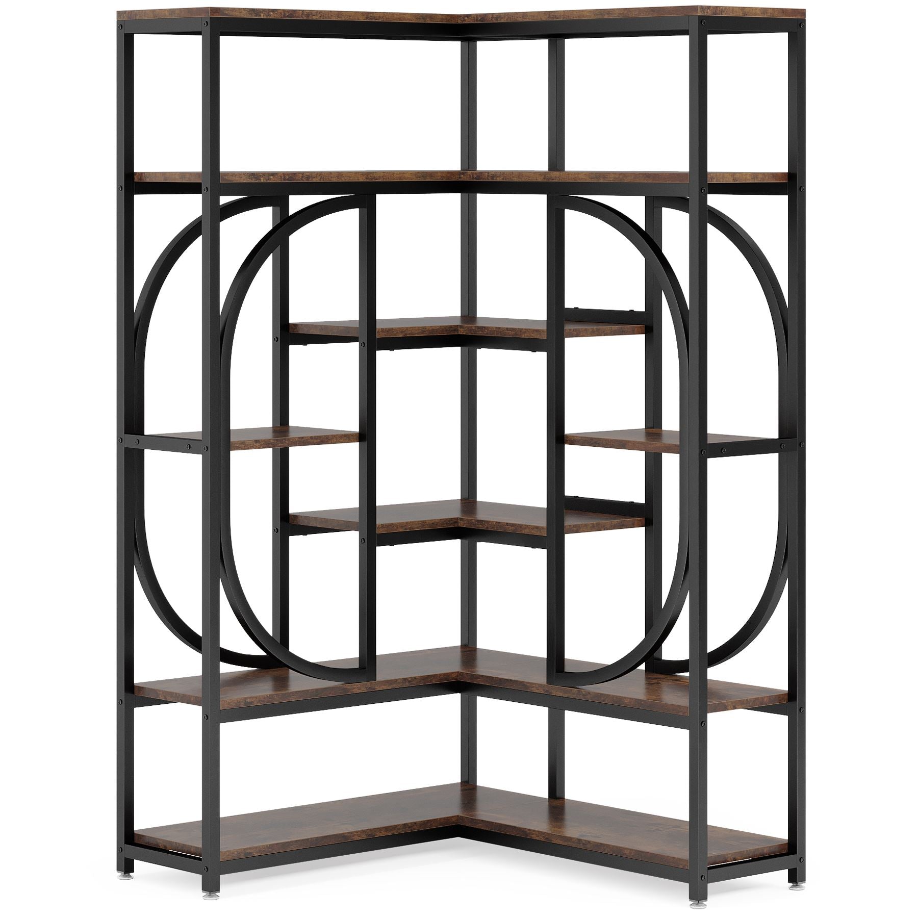 176cm L-Shaped Bookshelf, Modern Corner 7-Shelf Bookshelf Display Rack