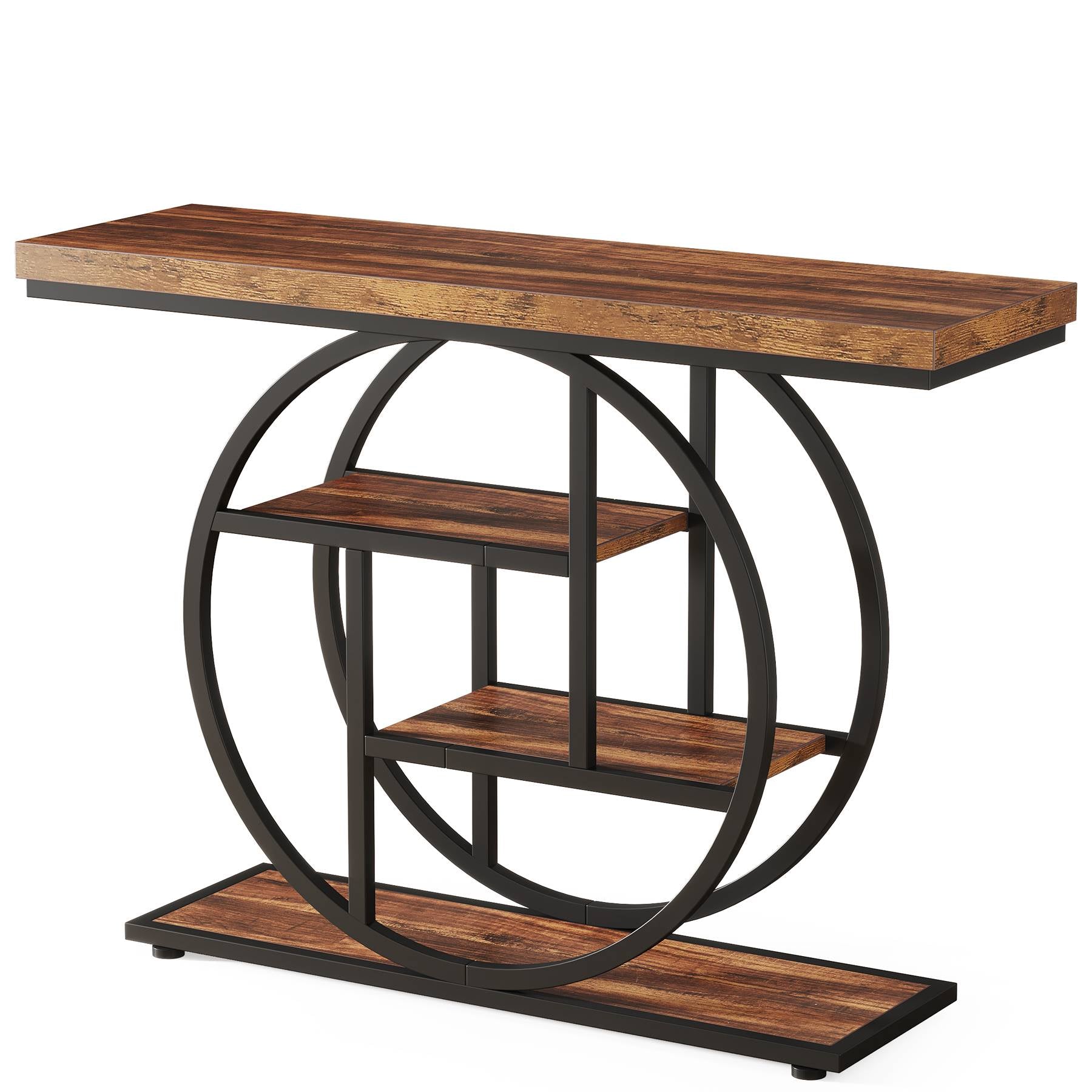 105cm Console Table, Industrial 4-Tier Sofa Entryway Table with Circle Base