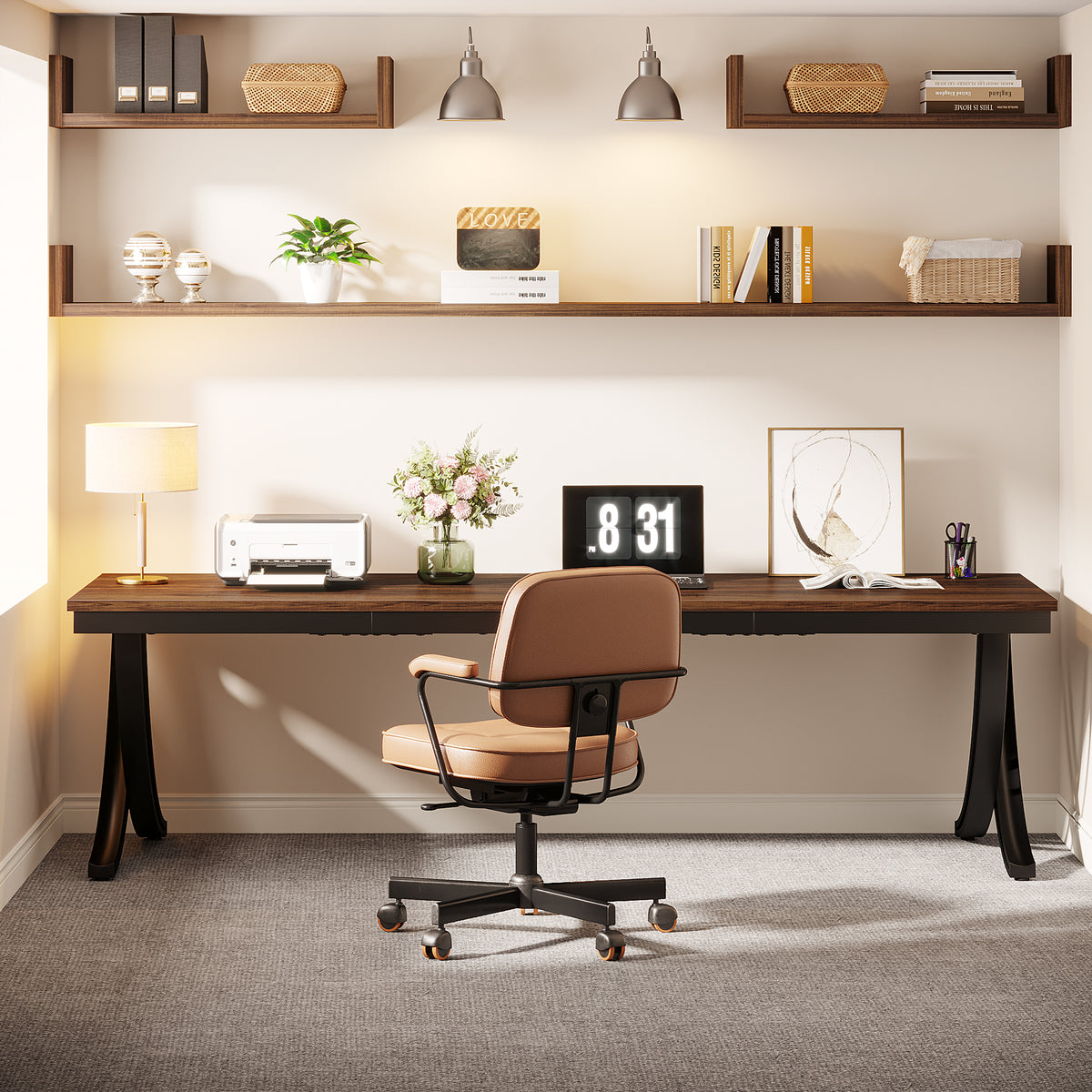 200 cm 2 Person Desk, Extra Long Rustic Computer Workstation