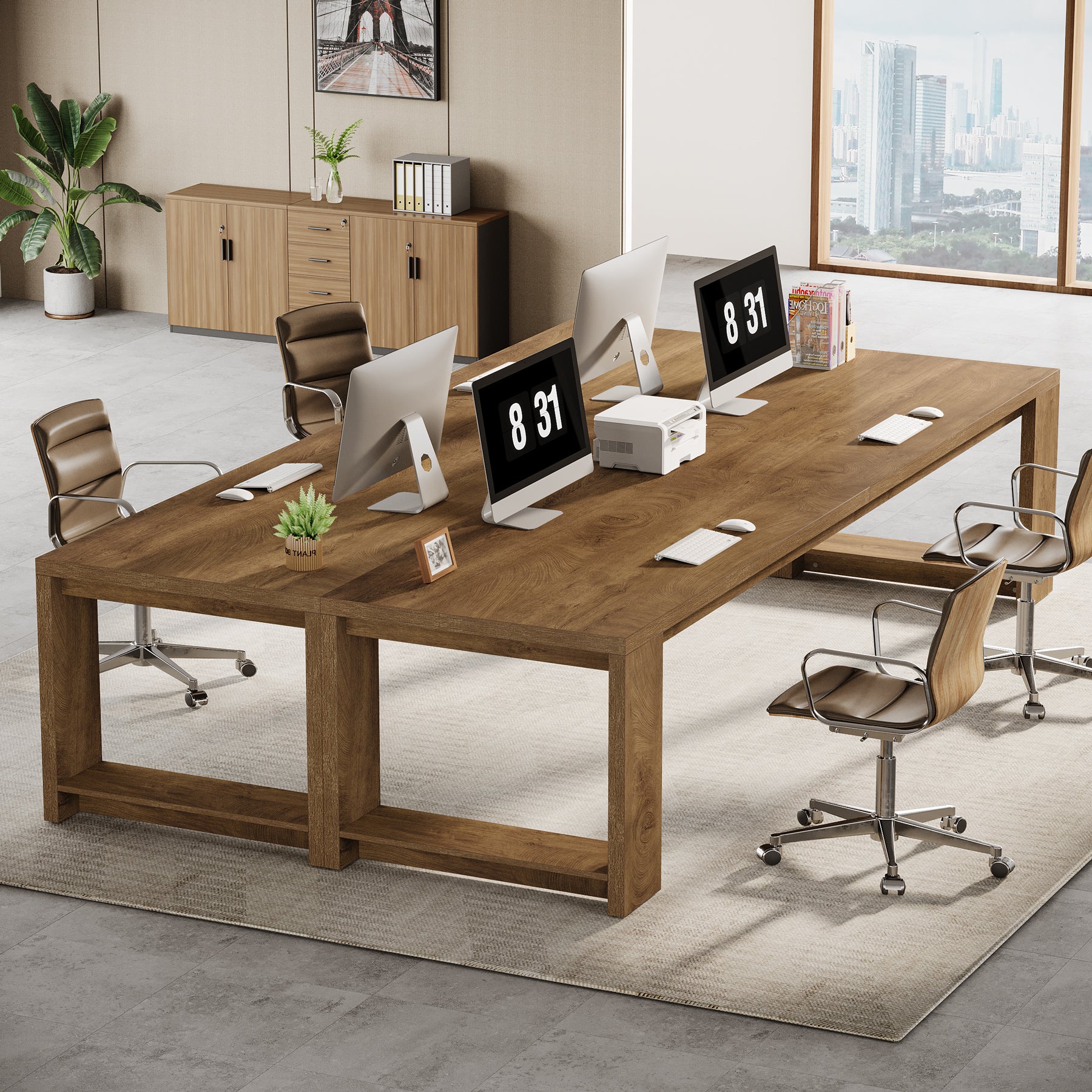 220cm Modern Two-Person Study Desk, Sturdy Executive Office Desk