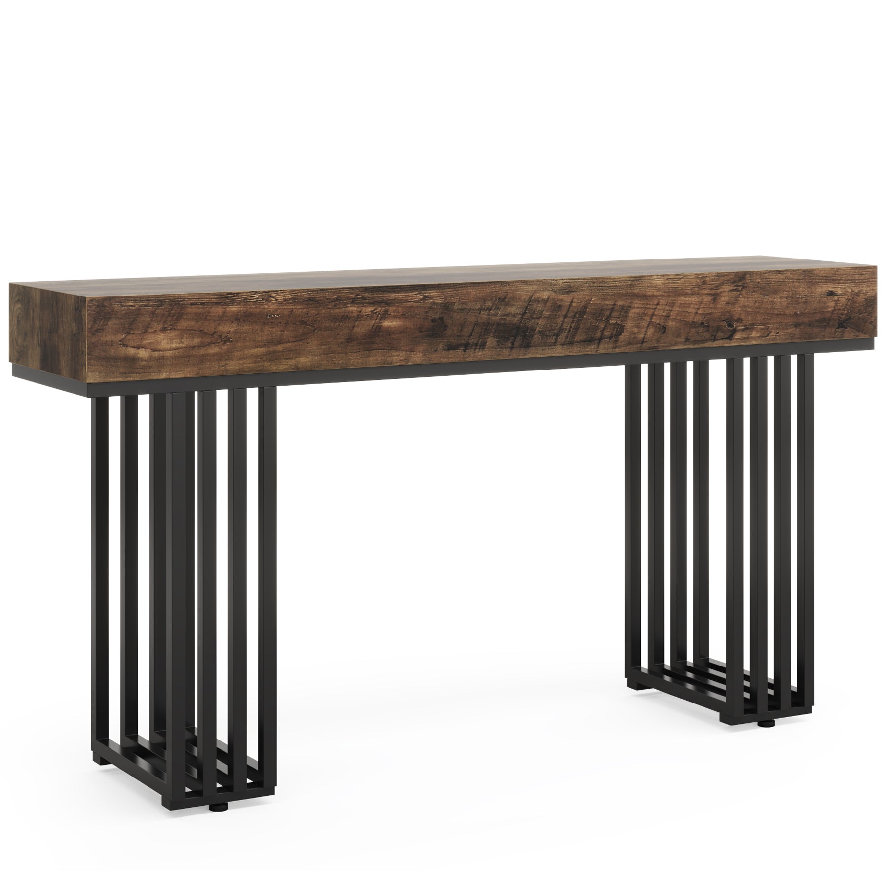 140 cm Industrial Console Table with Thick Wooden Top and Metal Frame, Entryway & Sofa Table for Living Room