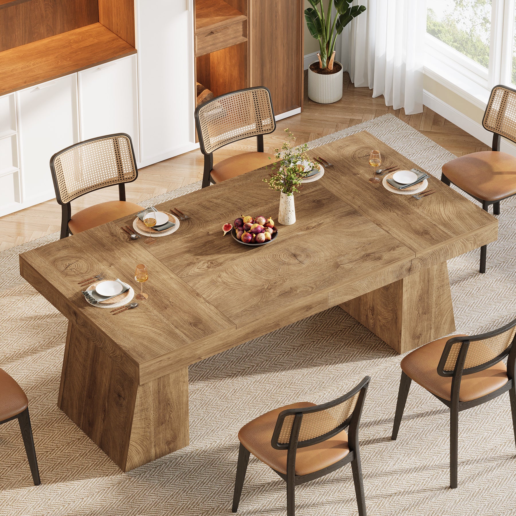 140cm Rectangular Dining Table for 4-6, Kitchen Dinner Table with Sturdy Legs