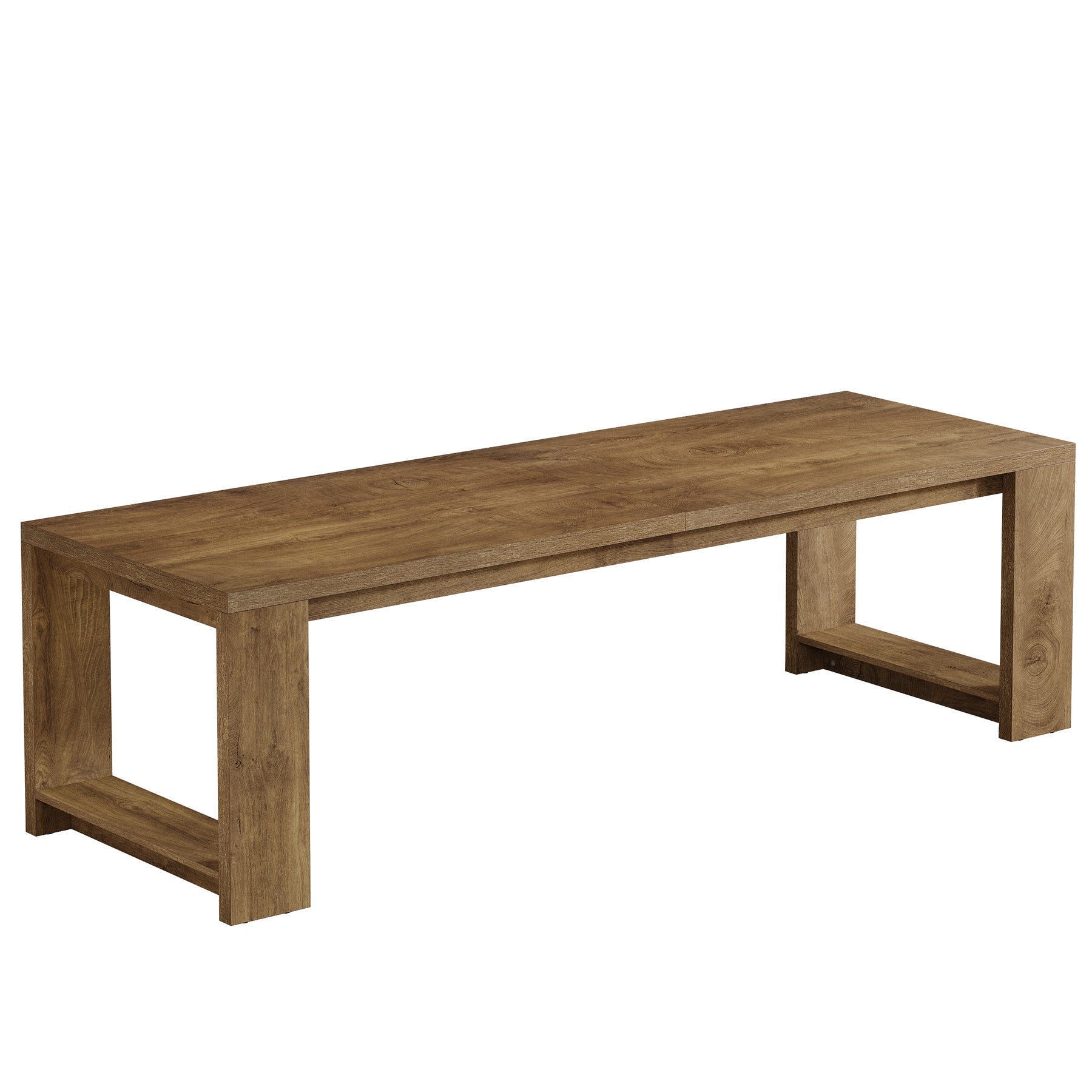 220cm Farmhouse Dining Table for 6–8 People, Rectangular Kitchen Table with Solid Wood Pedestal Base