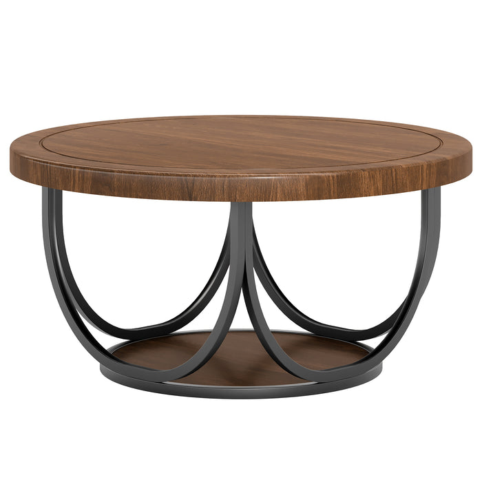80 cm Round Coffee Table with Storage Shelf, 2-Tier Centre Table with Metal Frame in Industrial Style