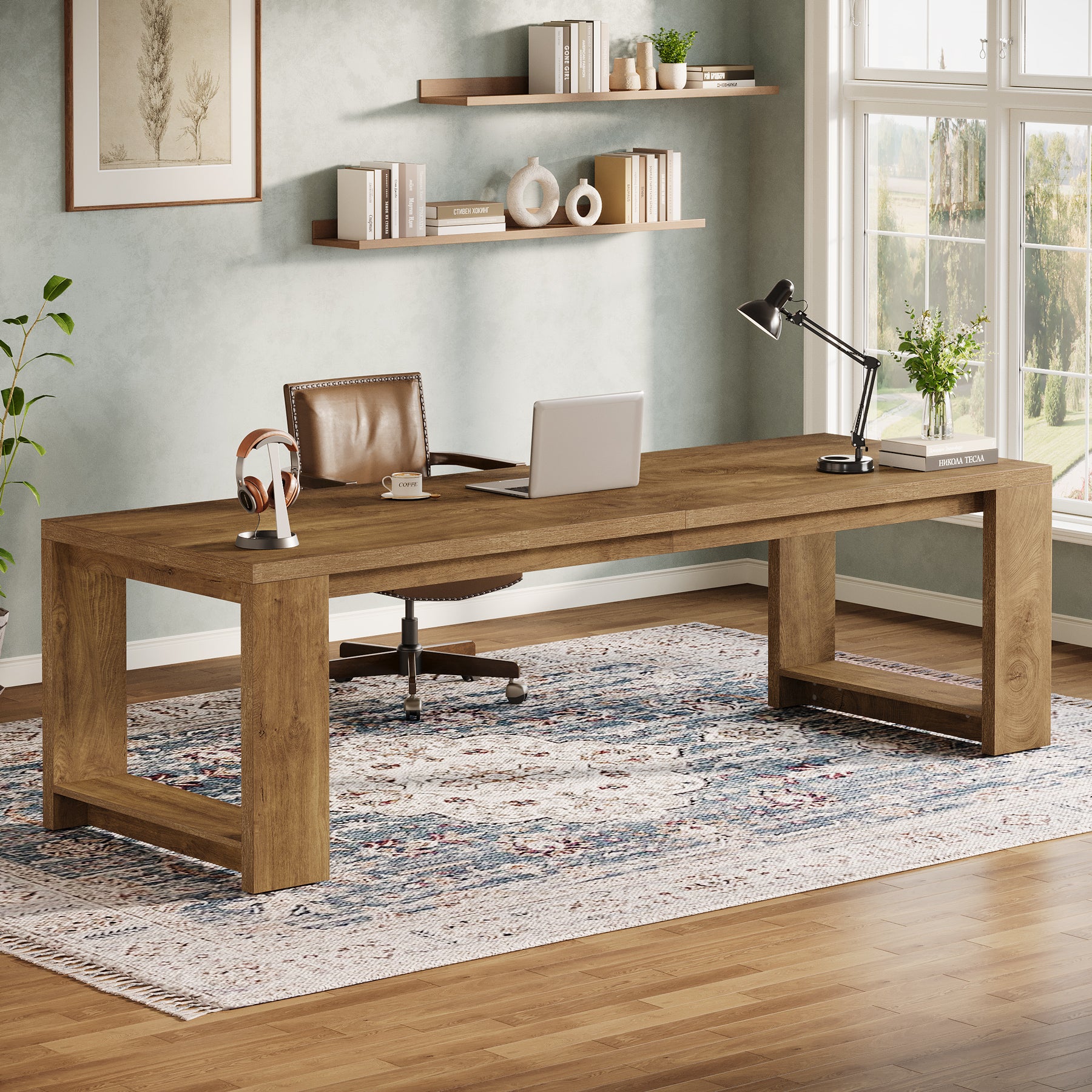 220cm Modern Two-Person Study Desk, Sturdy Executive Office Desk