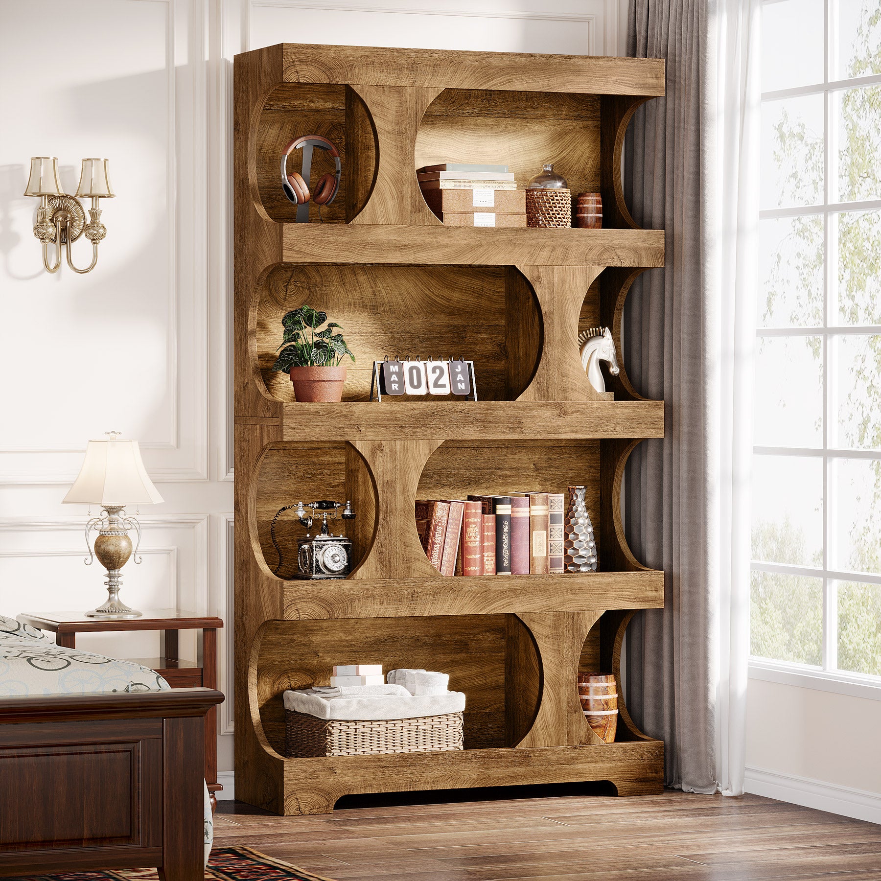 181 cm Tall Bookcase, 4-Tier Asymmetrical Bookshelf, 100 cm Wide Freestanding Display Shelf for Living Room or Home Office