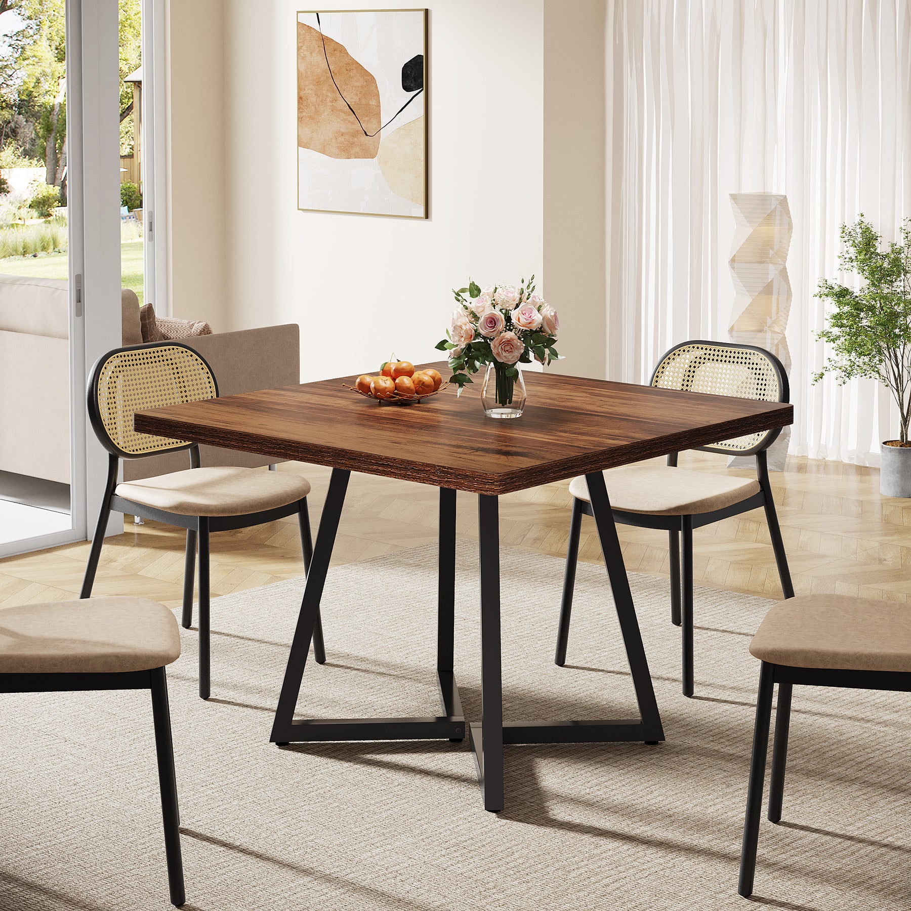 31.5" Square Dining Table, Wood Kitchen Table for 4 People
