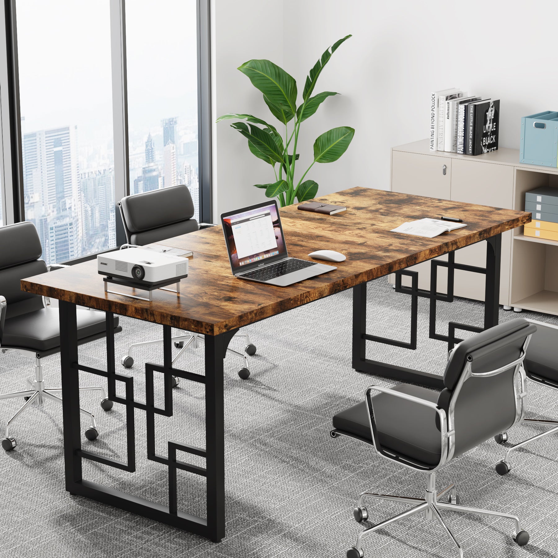 160cm Large Executive Desk with Wooden Top and Metal Legs, Industrial Computer Desk for Home Office