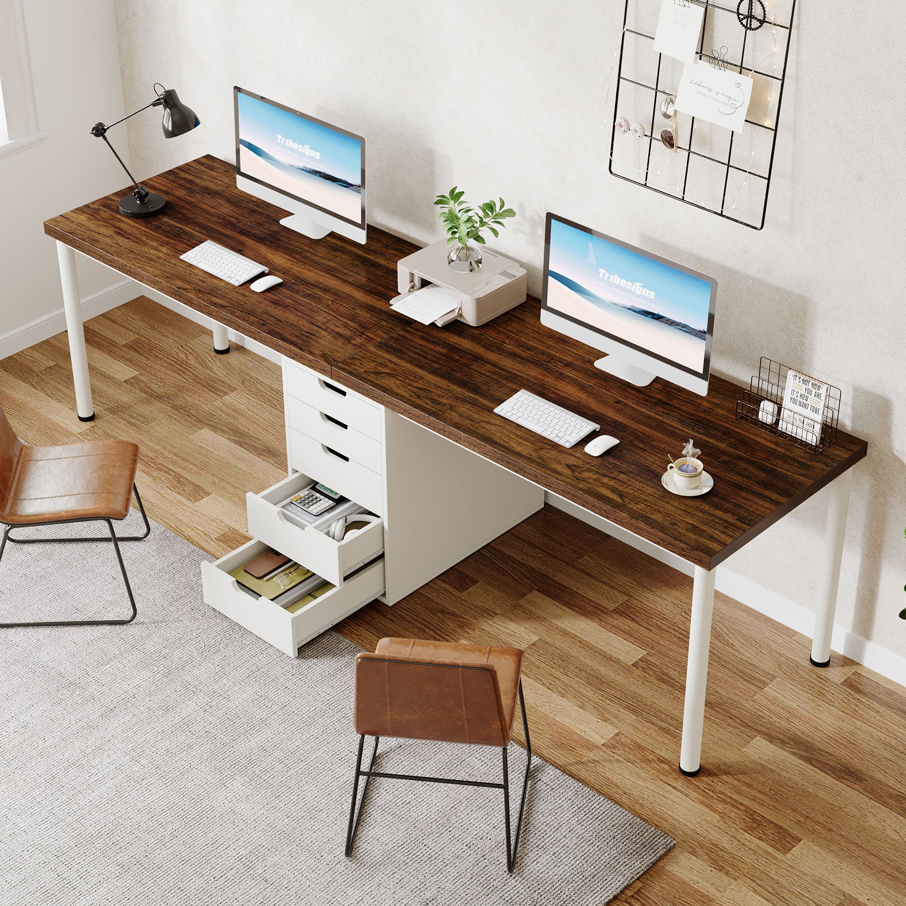 200 cm Two Person Computer Desk with 5 Drawers, Extra Long Home Office Desk with Storage