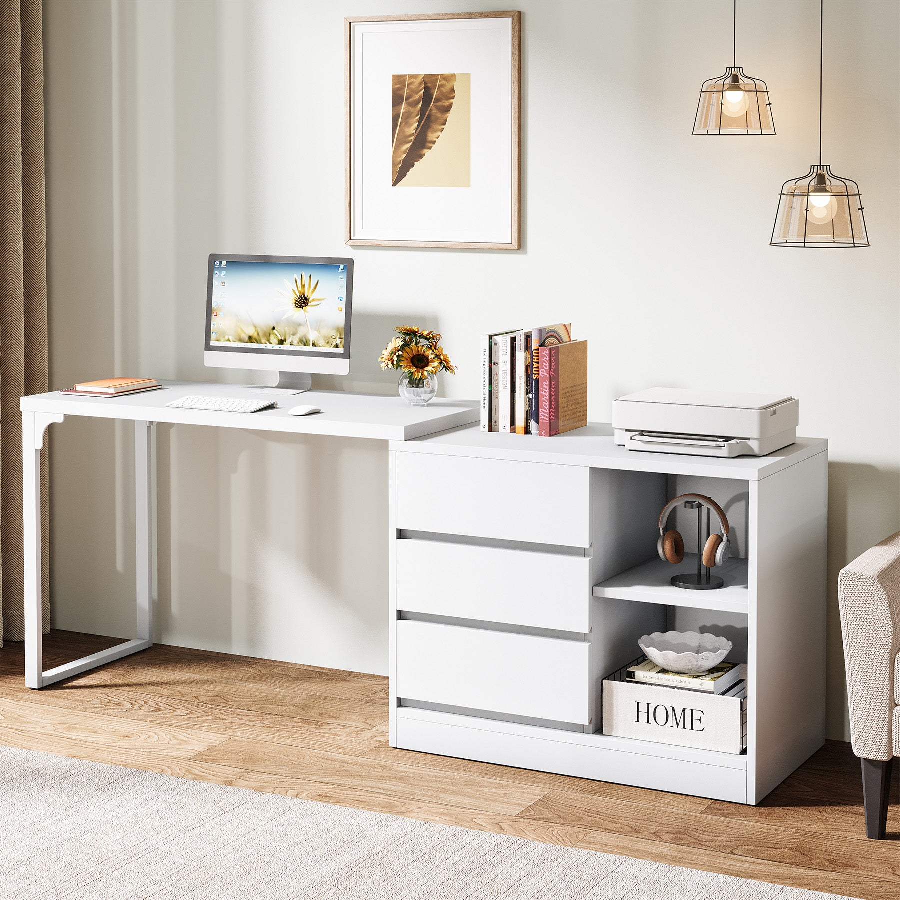 Reversible L-Shaped Computer Desk with Drawers & Storage, Corner Office Desk