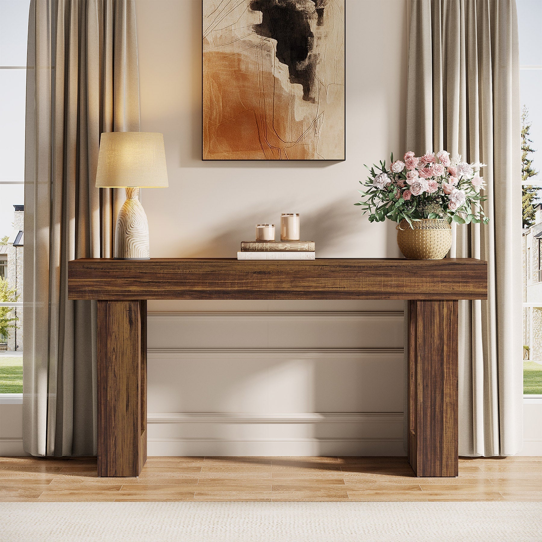 160cm Console Table, Farmhouse Wooden Sofa Table Entryway Table