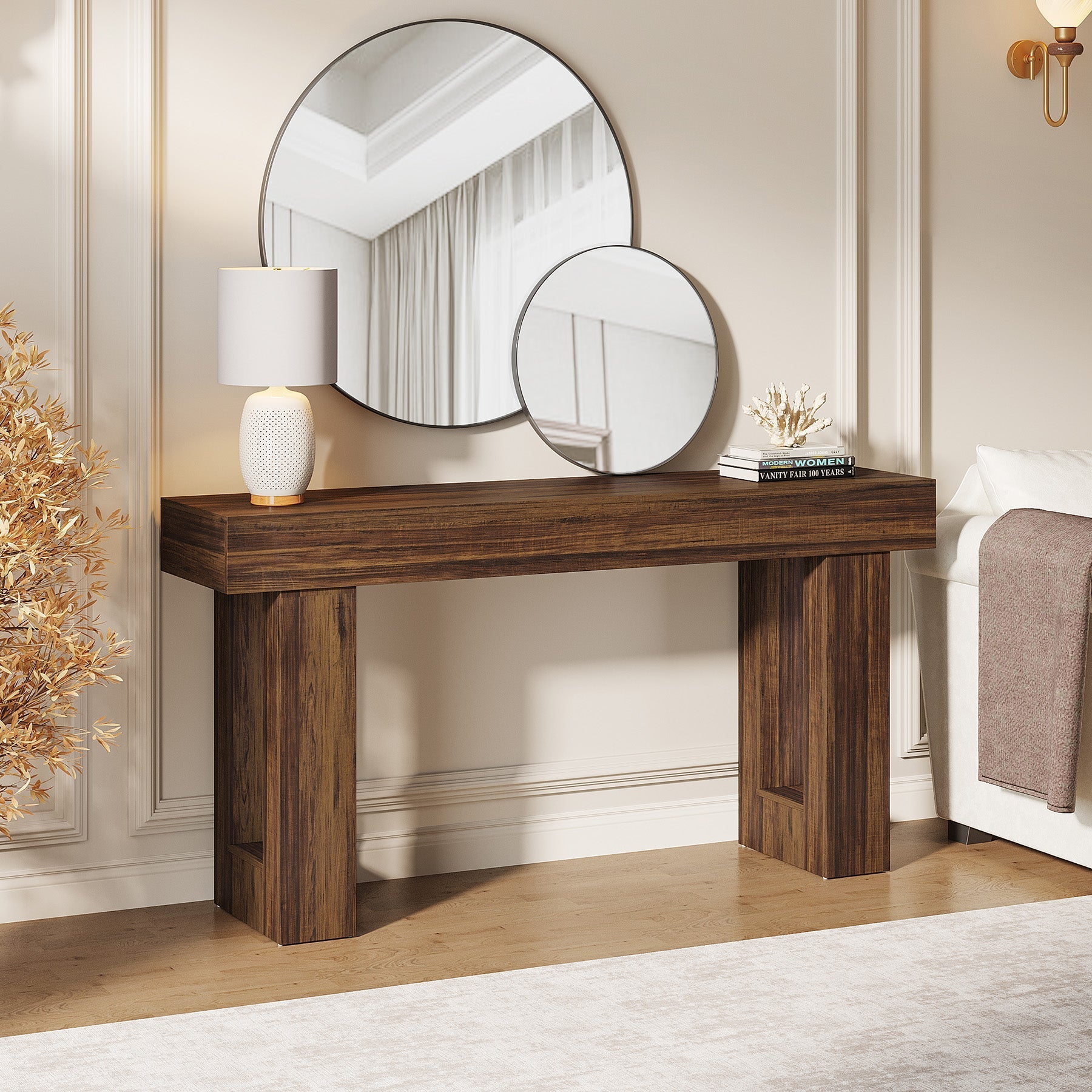 160cm Console Table, Farmhouse Wooden Sofa Table Entryway Table