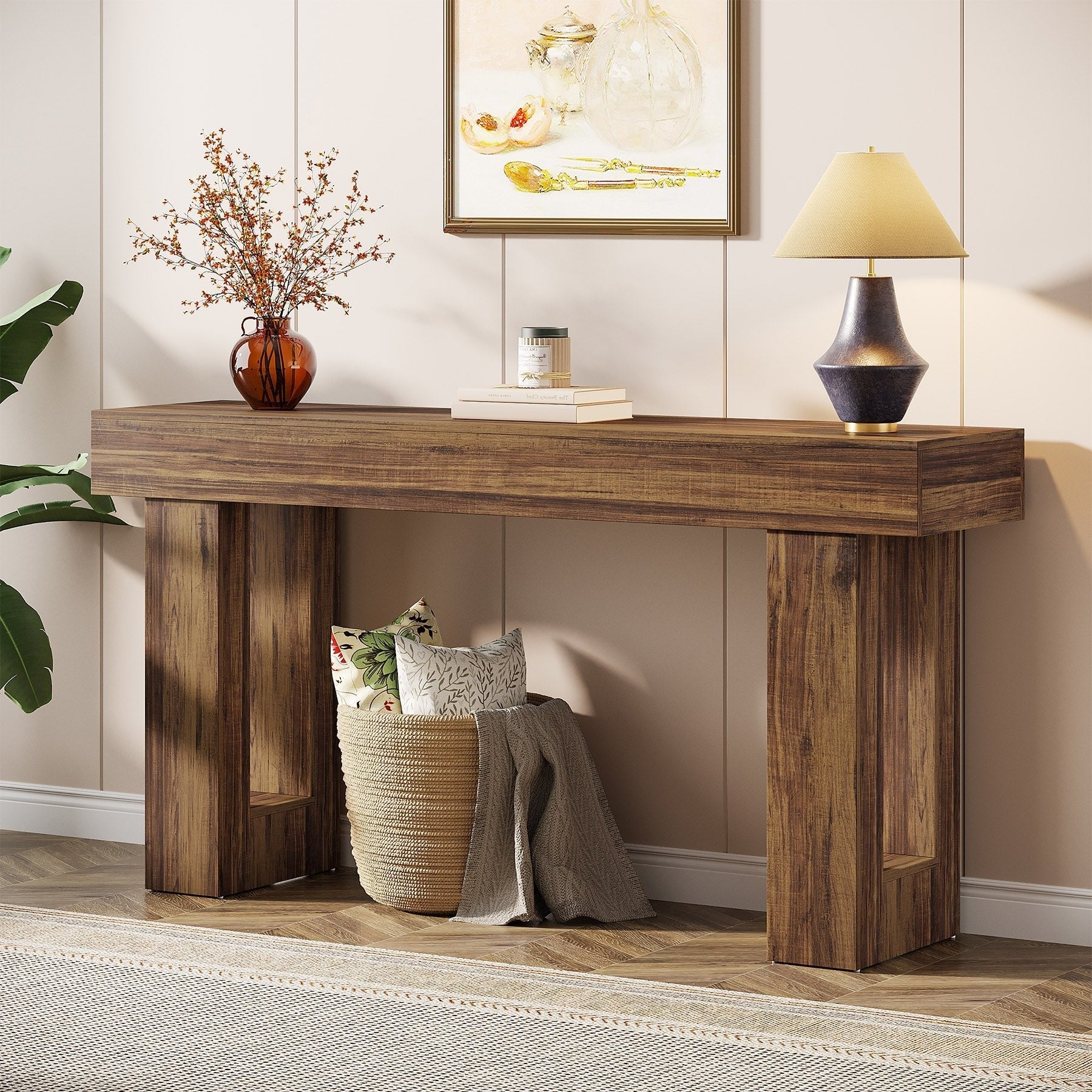 160cm Console Table, Farmhouse Wooden Sofa Table Entryway Table