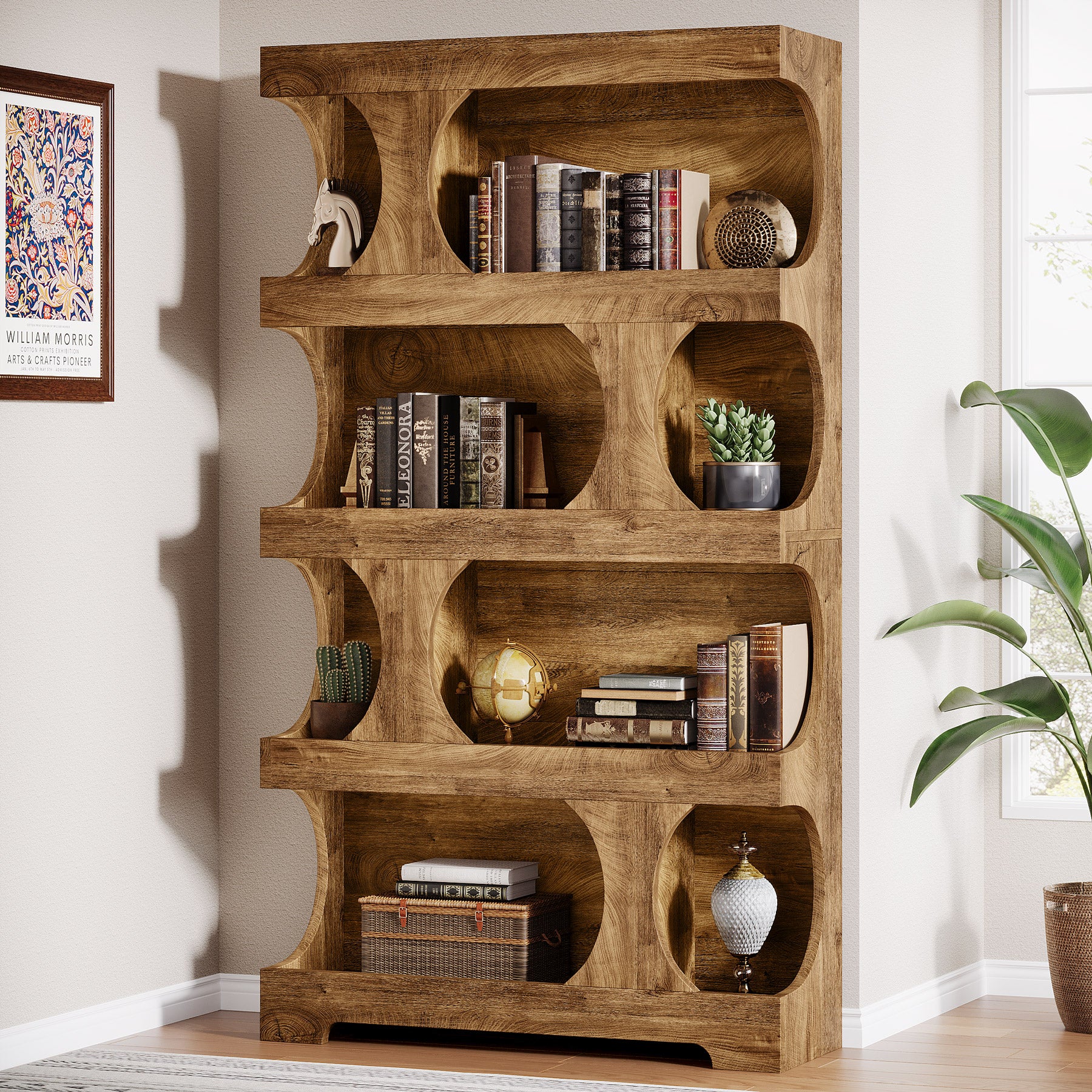 181 cm Tall Bookcase, 4-Tier Asymmetrical Bookshelf, 100 cm Wide Freestanding Display Shelf for Living Room or Home Office