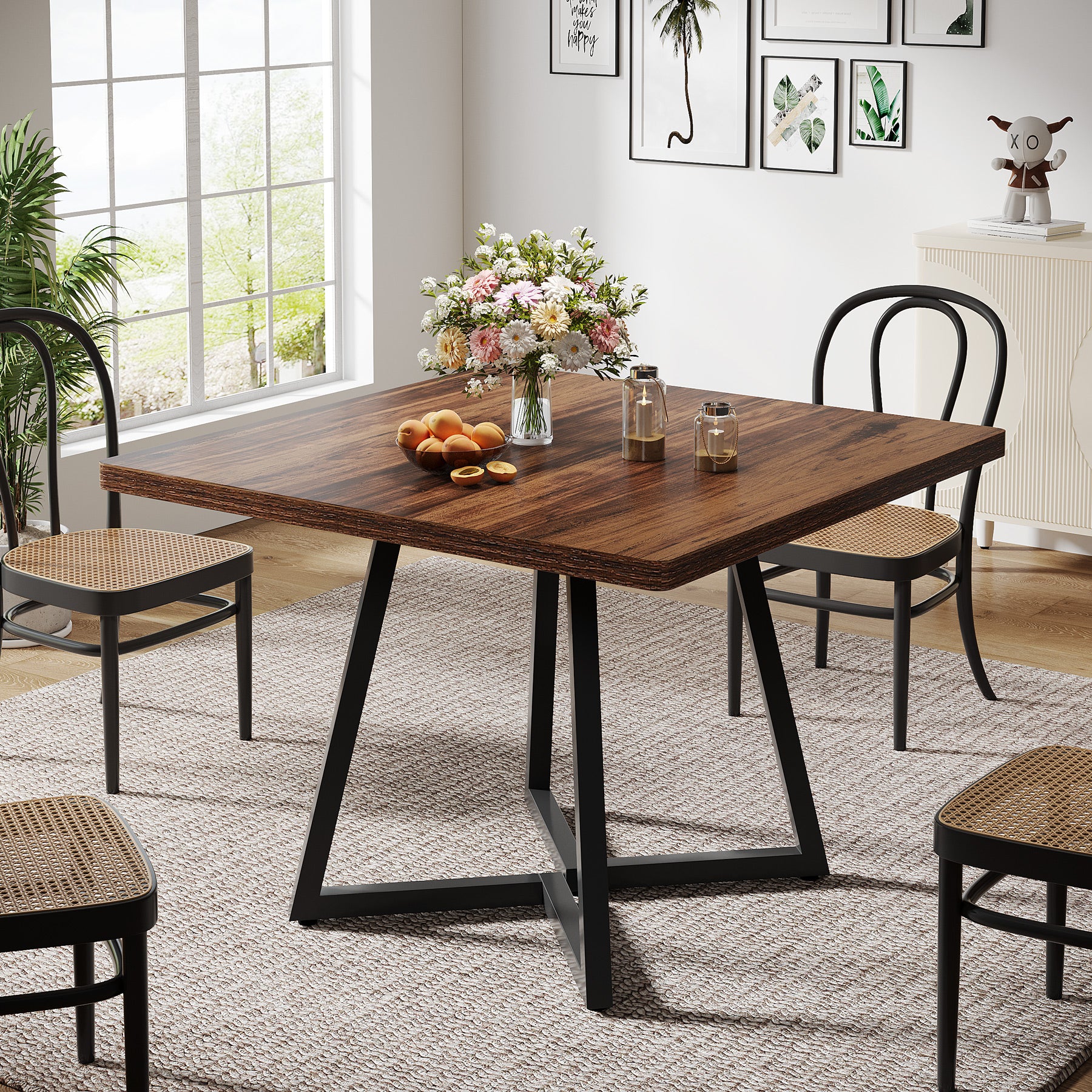 31.5" Square Dining Table, Wood Kitchen Table for 4 People