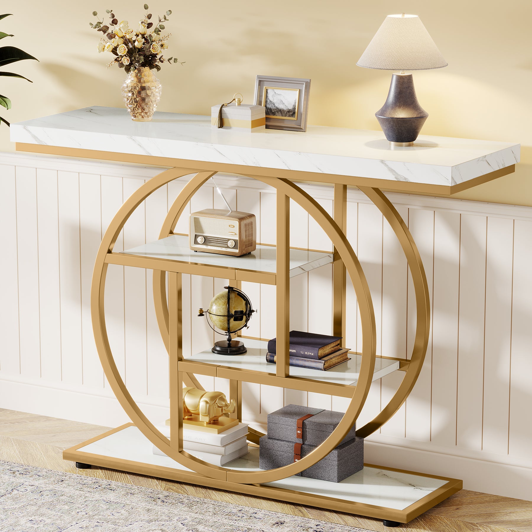 41.3" Console Table, Industrial 4-Tier Sofa Entryway Table with Circle Base