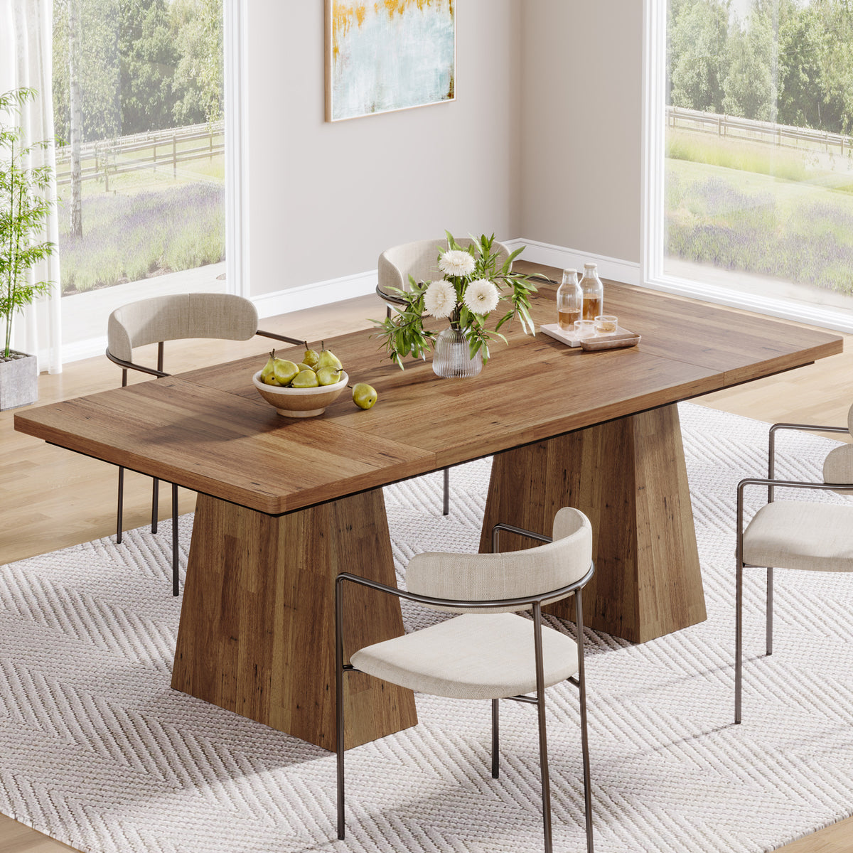160cm Rectangular Dining Table, Modern Kitchen Table for 4-6 with Sturdy Tapered Wood Legs