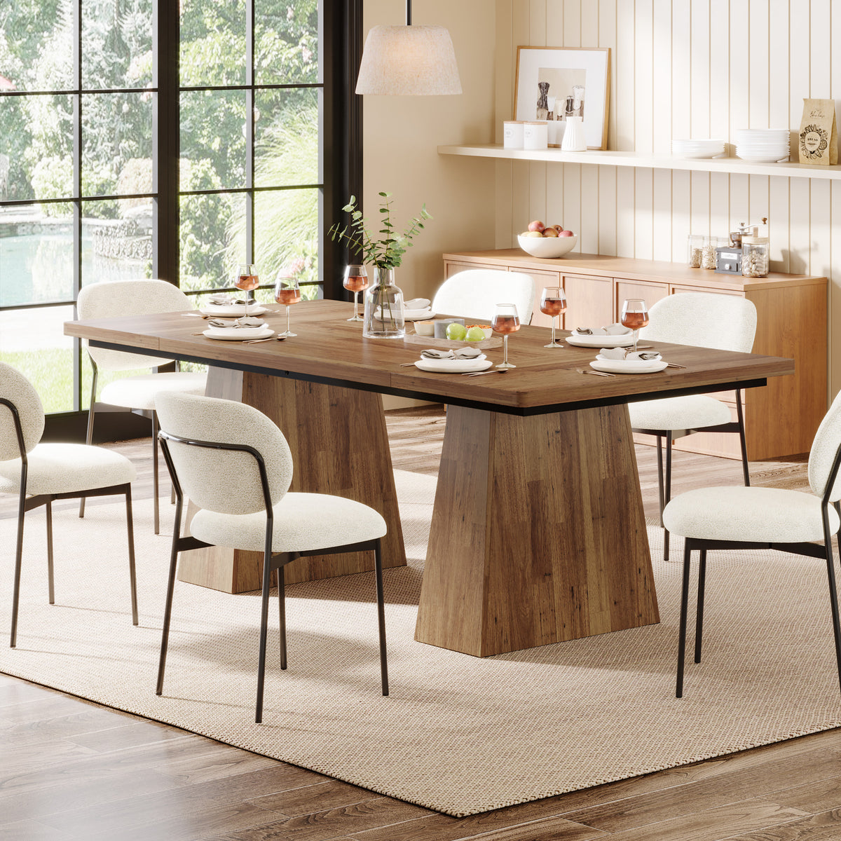160cm Rectangular Dining Table, Modern Kitchen Table for 4-6 with Sturdy Tapered Wood Legs